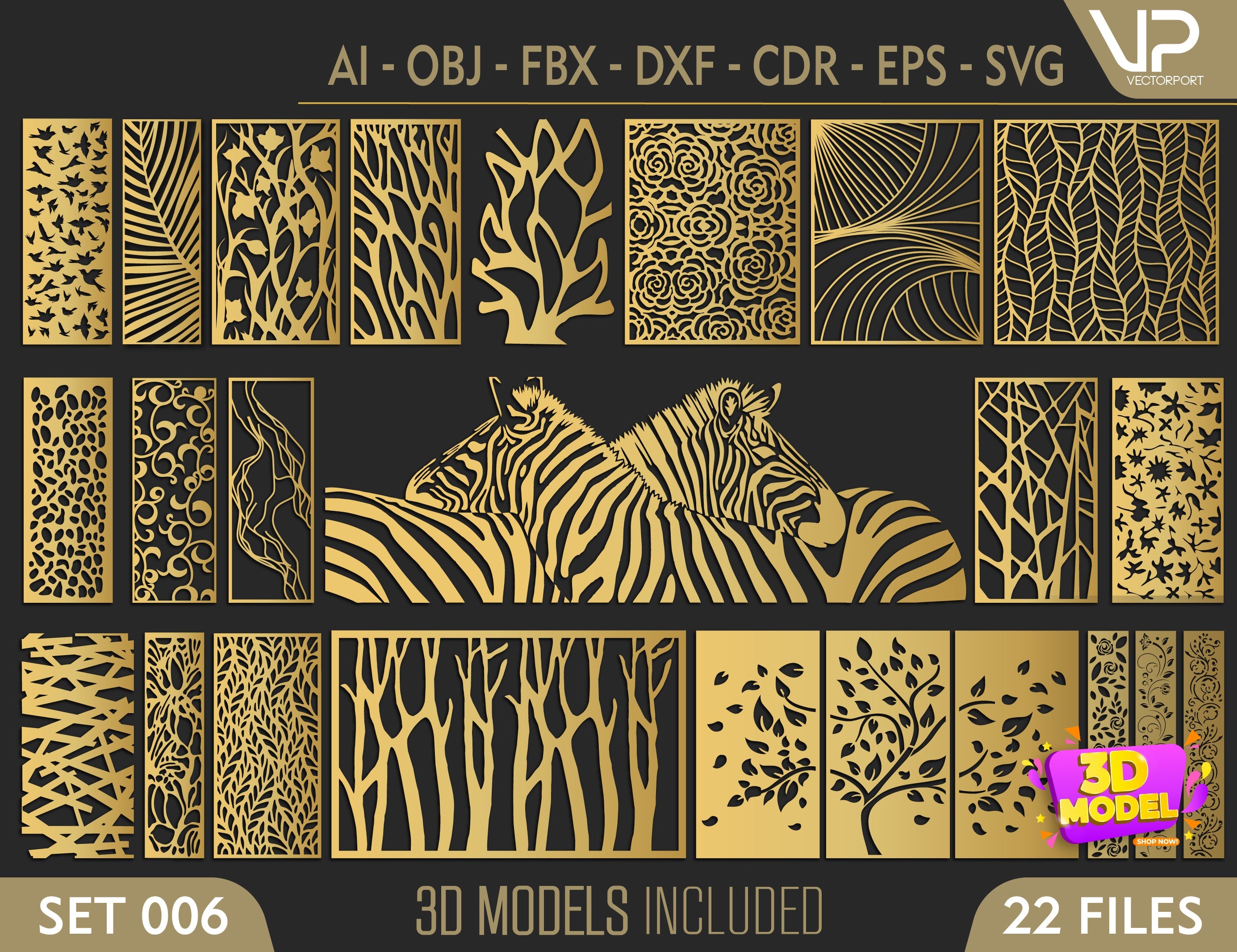Tree Ornaments for decorative partitions panel screen CNC Laser Cutting File | SVG, DXF, AI |#C006| VectorPort
