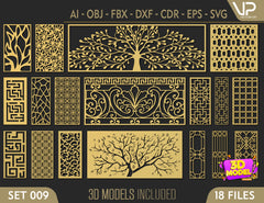 Tree Ornaments for decorative partitions panel screen CNC Laser Cutting File | SVG, DXF, AI |#C009|
