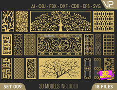 Tree Ornaments for decorative partitions panel screen CNC Laser Cutting File | SVG, DXF, AI |#C009| VectorPort