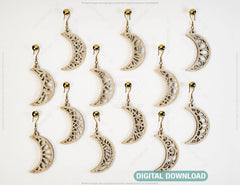 Crescent Geometric Earrings Leaf Earrings SVG Earring Template Silhouette Cut Files, Cricut Cut Files |#U004|