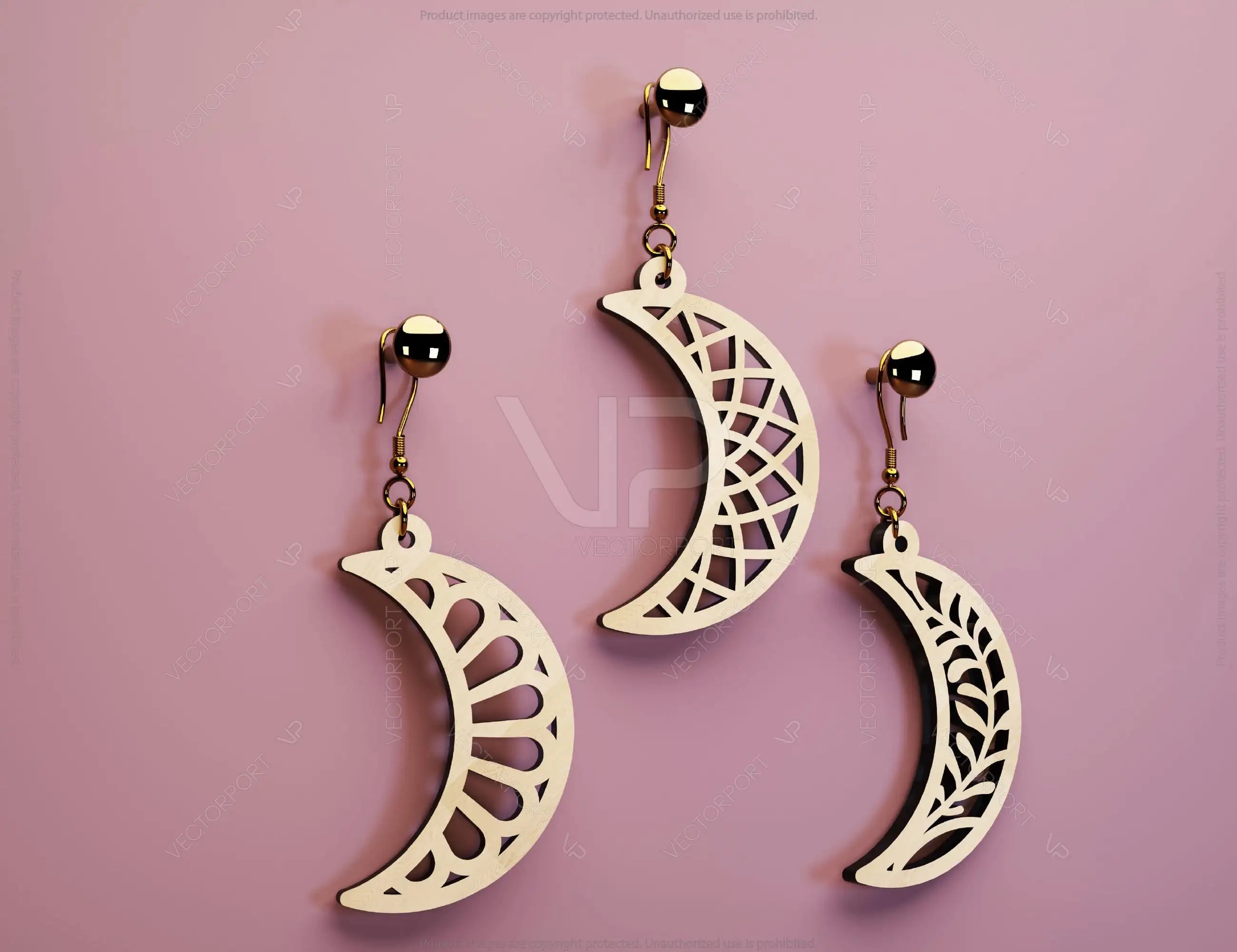 Crescent Geometric Earrings Leaf Earrings SVG Earring Template Silhouette Cut Files, Cricut Cut Files |#U004|