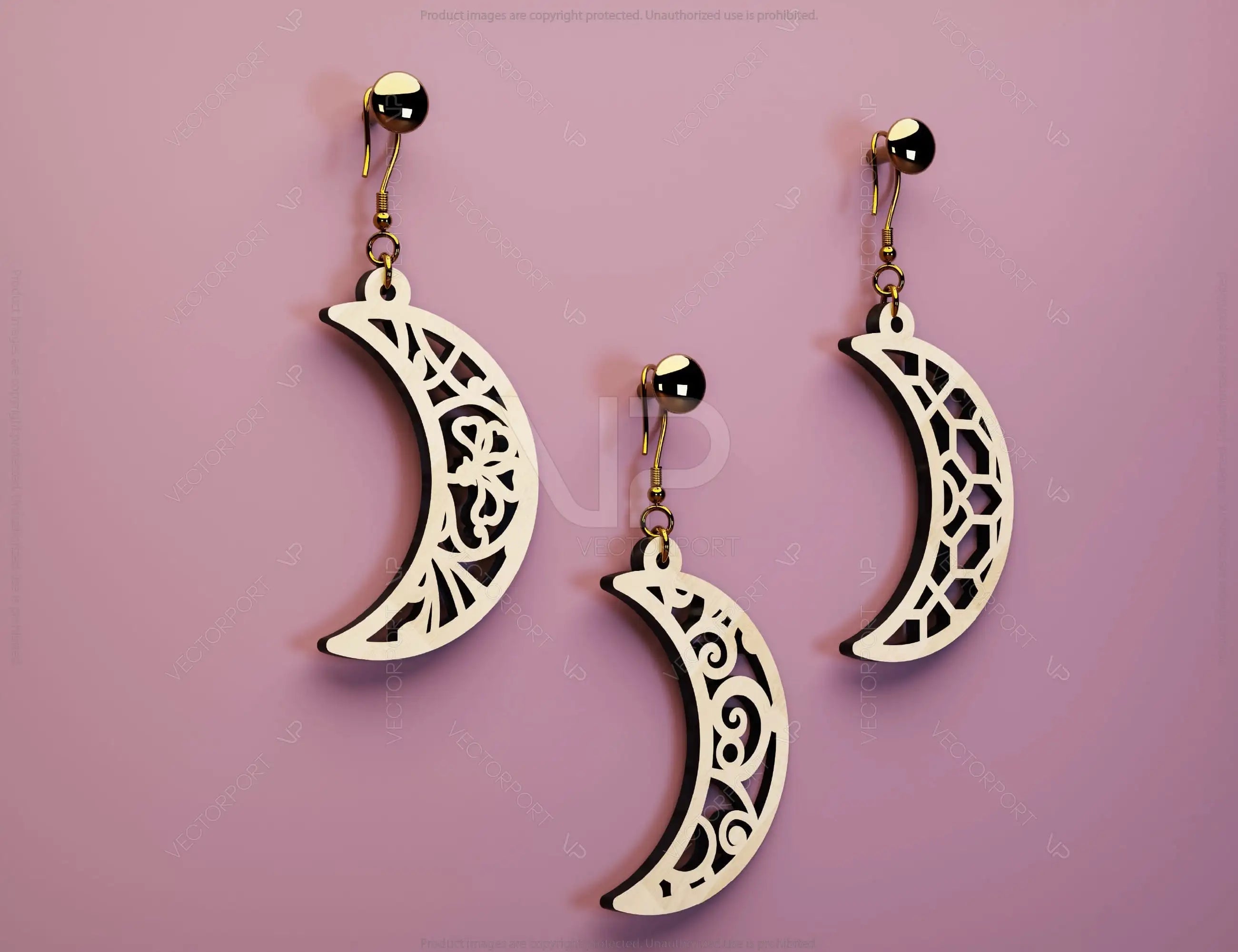 Crescent Geometric Earrings Leaf Earrings SVG Earring Template Silhouette Cut Files, Cricut Cut Files |#U004|