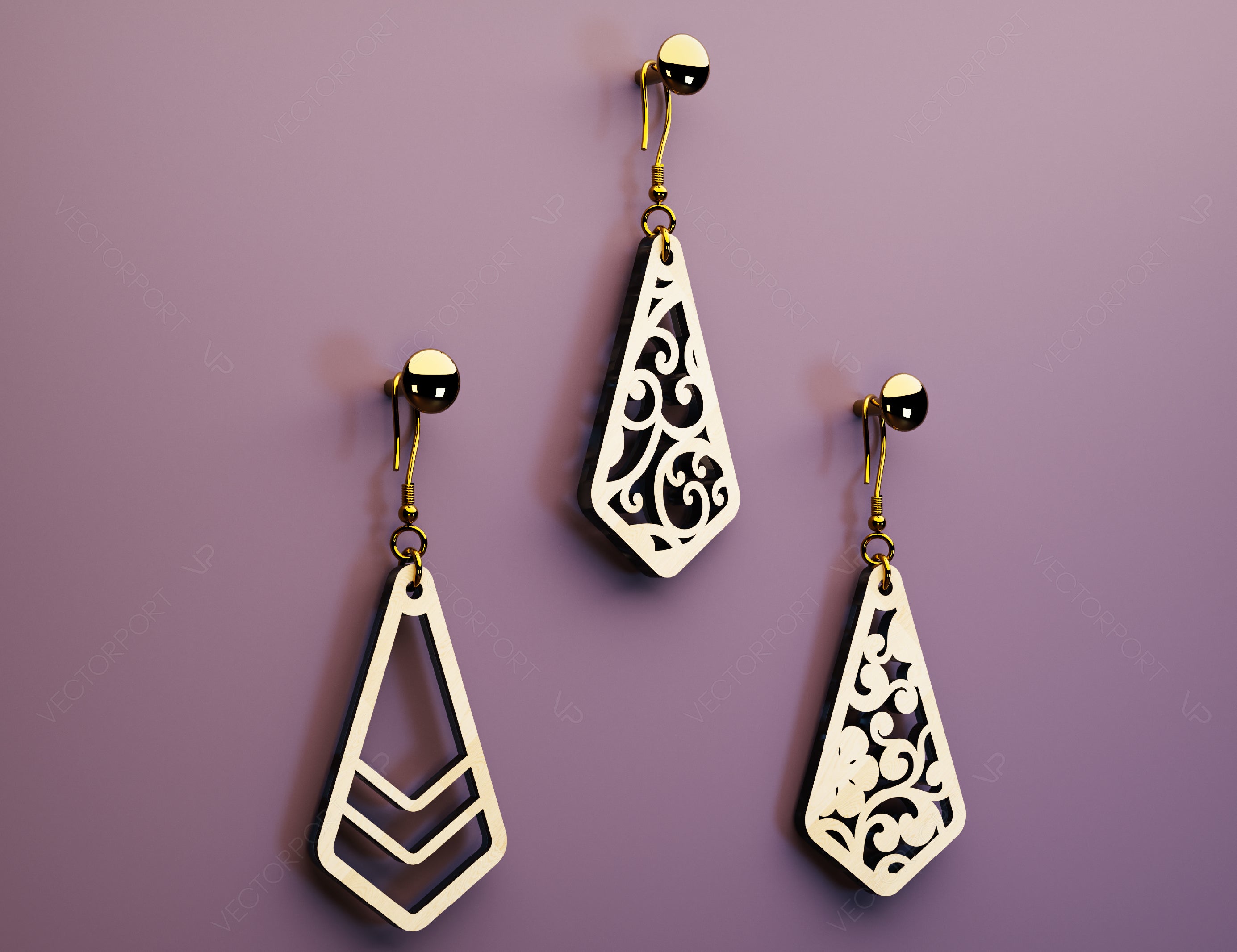 Elegant Geometric Earrings decorative Craft Jewelry Pendants Set laser cut Cut Files, Glowforge Cut Files |#U006|