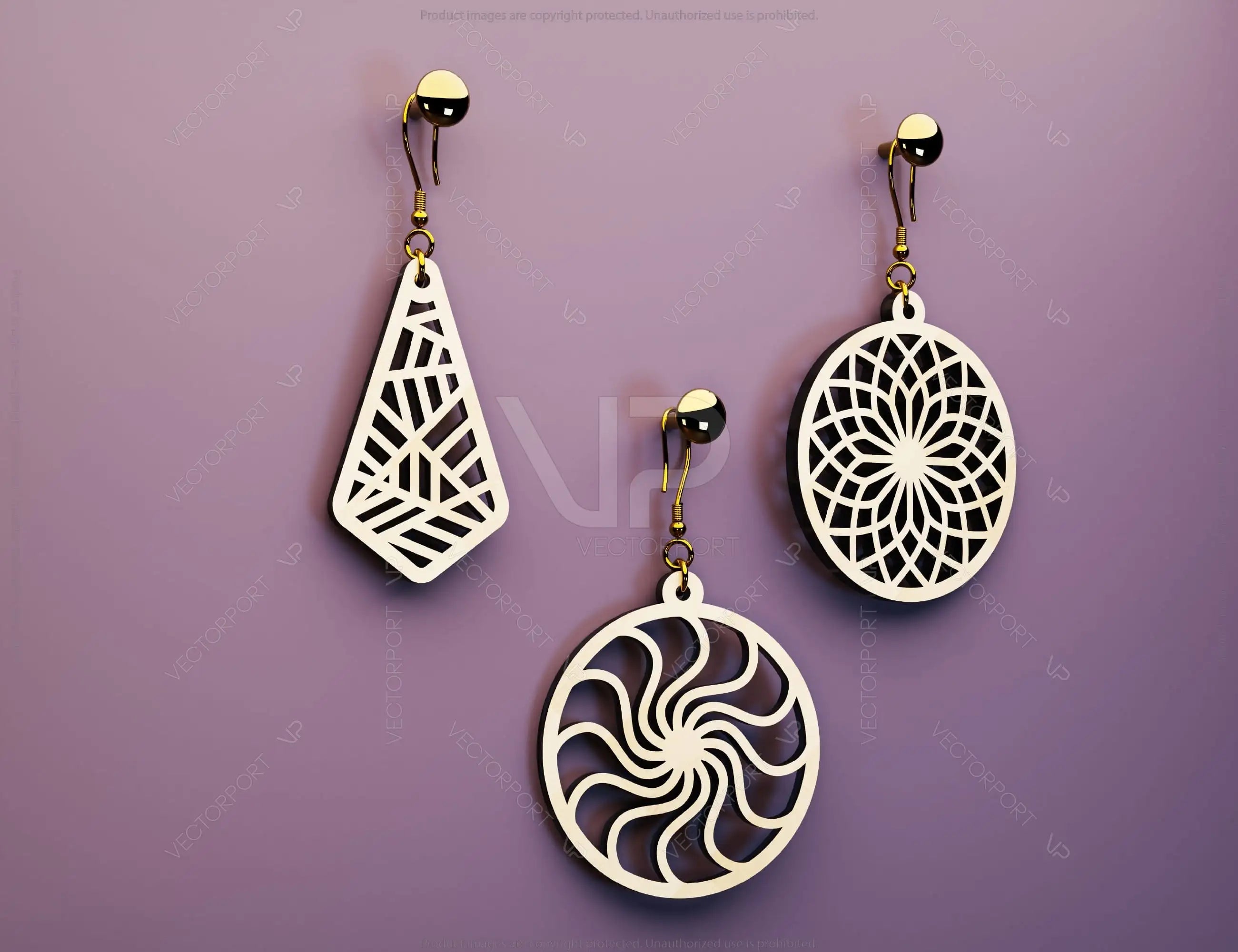 Elegant Geometric Earrings decorative Craft Jewelry Pendants Set laser cut Cut Files, Glowforge Cut Files |#U006|