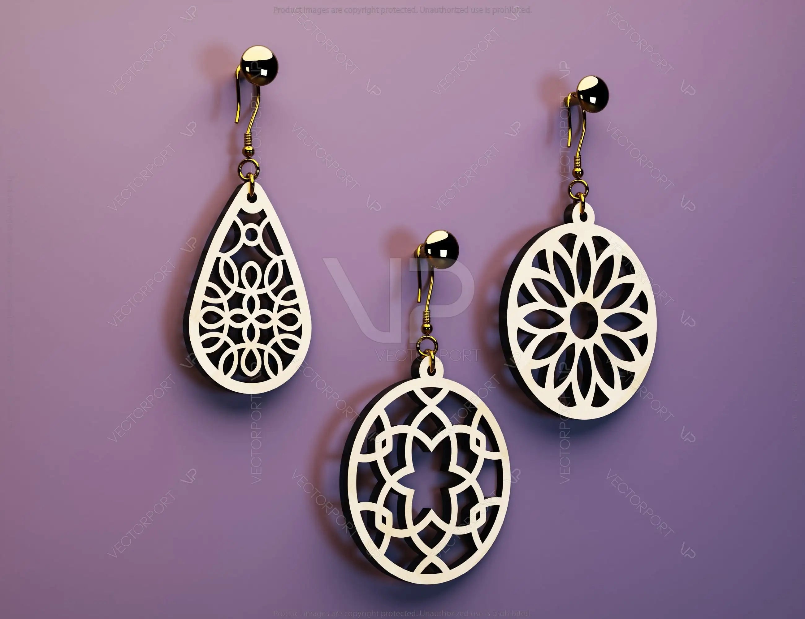 Elegant Geometric Earrings decorative Craft Jewelry Pendants Set laser cut Cut Files, Glowforge Cut Files |#U006|