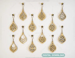 Floral Geometric Earrings decorative Craft Jewelry Pendants Set laser cut Cut Files, Glowforge Cut Files |#U007|
