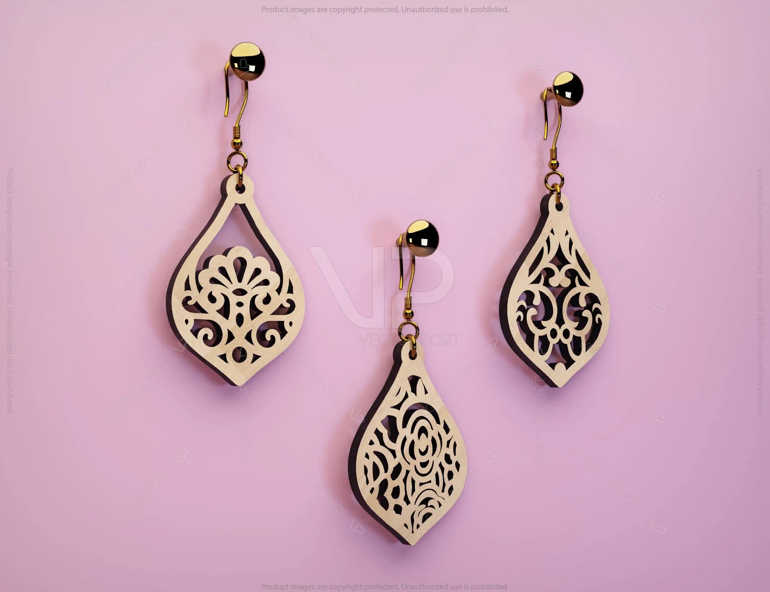 Floral Geometric Earrings decorative Craft Jewelry Pendants Set laser cut Cut Files, Glowforge Cut Files |#U007|