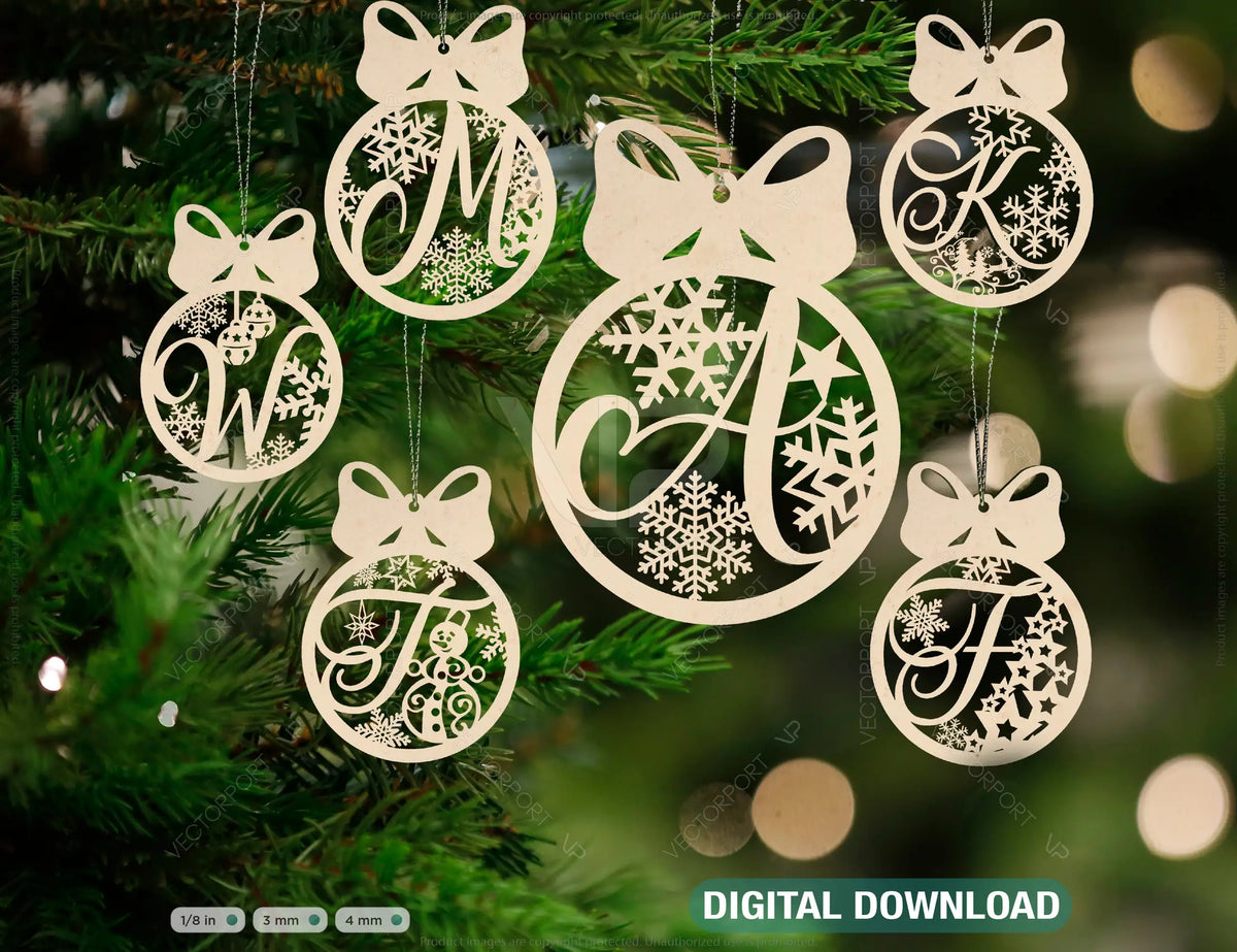 Christmas Tree Decorations Alphabet letters | SVG, DXF, AI |#008|