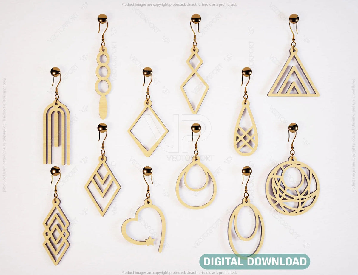 Luxury Elegant Geometric Earrings Craft Jewelry Pendants Set laser cut Cut Files, Glowforge Cut Files |#U008|