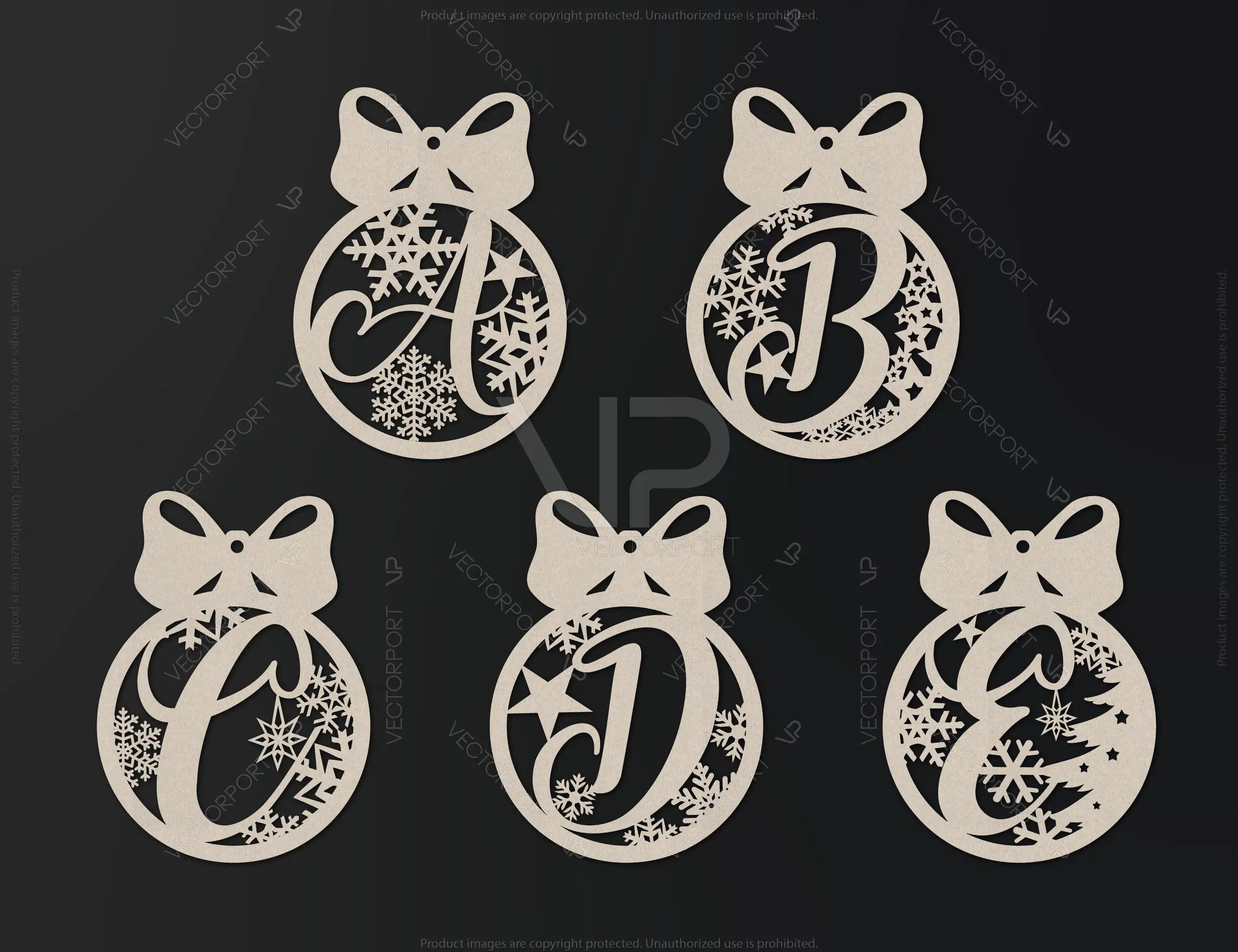 Christmas Tree Decorations Alphabet letters | SVG, DXF, AI |#008|