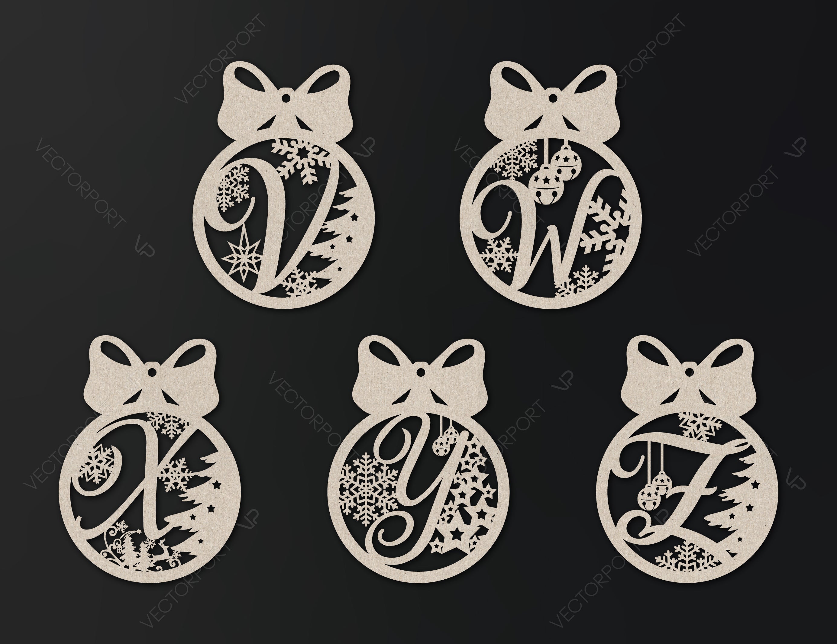 Christmas Tree Decorations Alphabet letters | SVG, DXF, AI |#008|