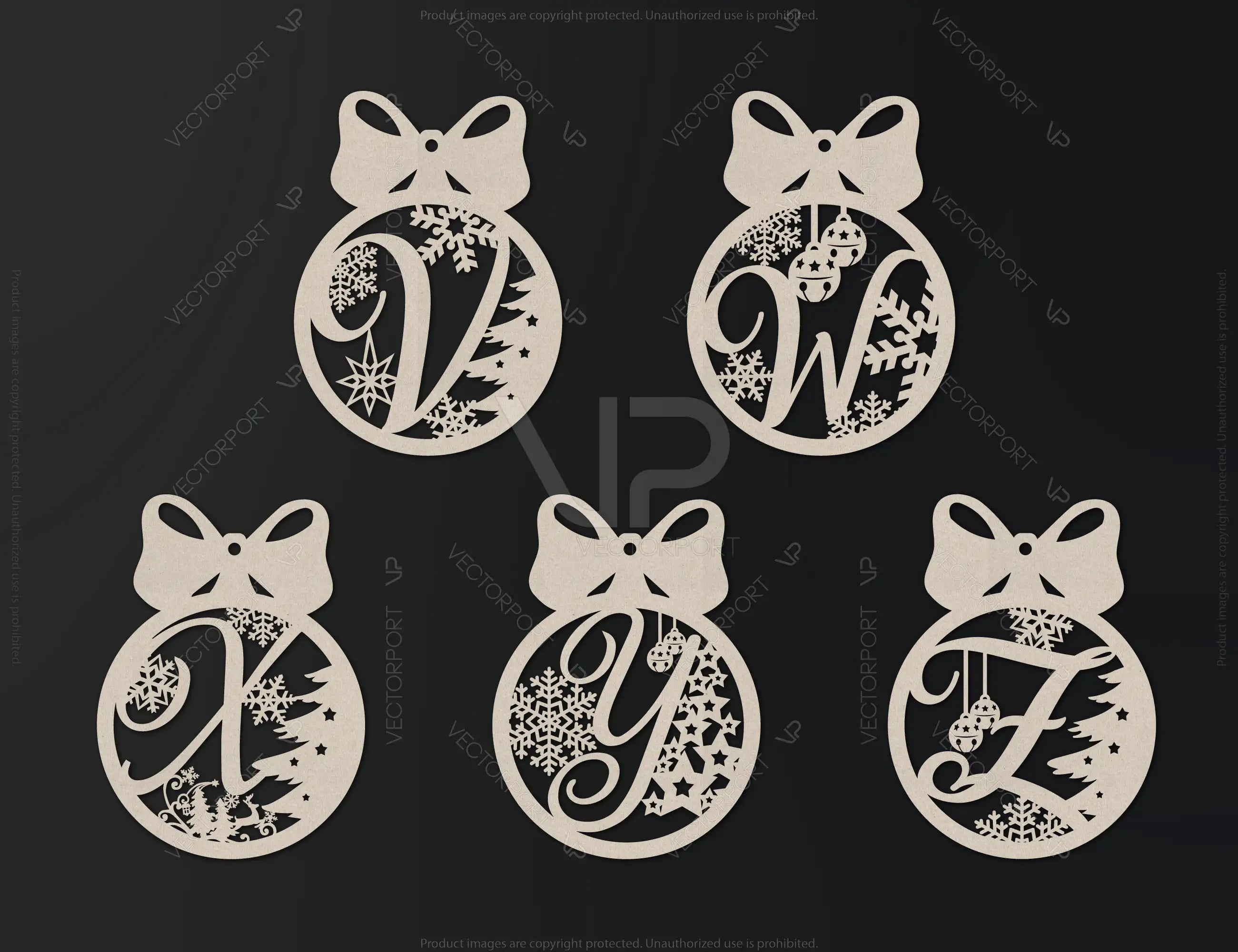 Christmas Tree Decorations Alphabet letters | SVG, DXF, AI |#008|