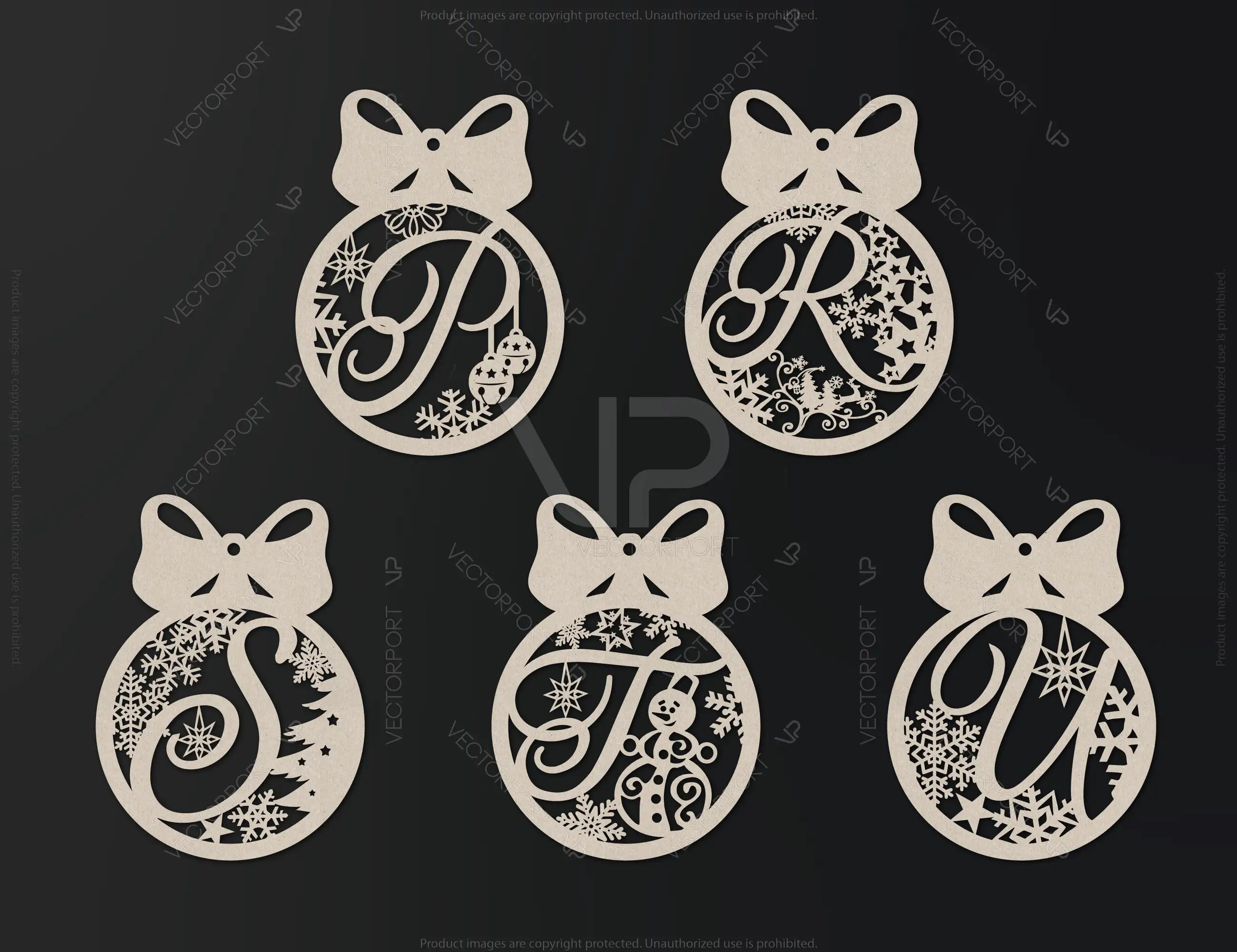 Christmas Tree Decorations Alphabet letters | SVG, DXF, AI |#008|