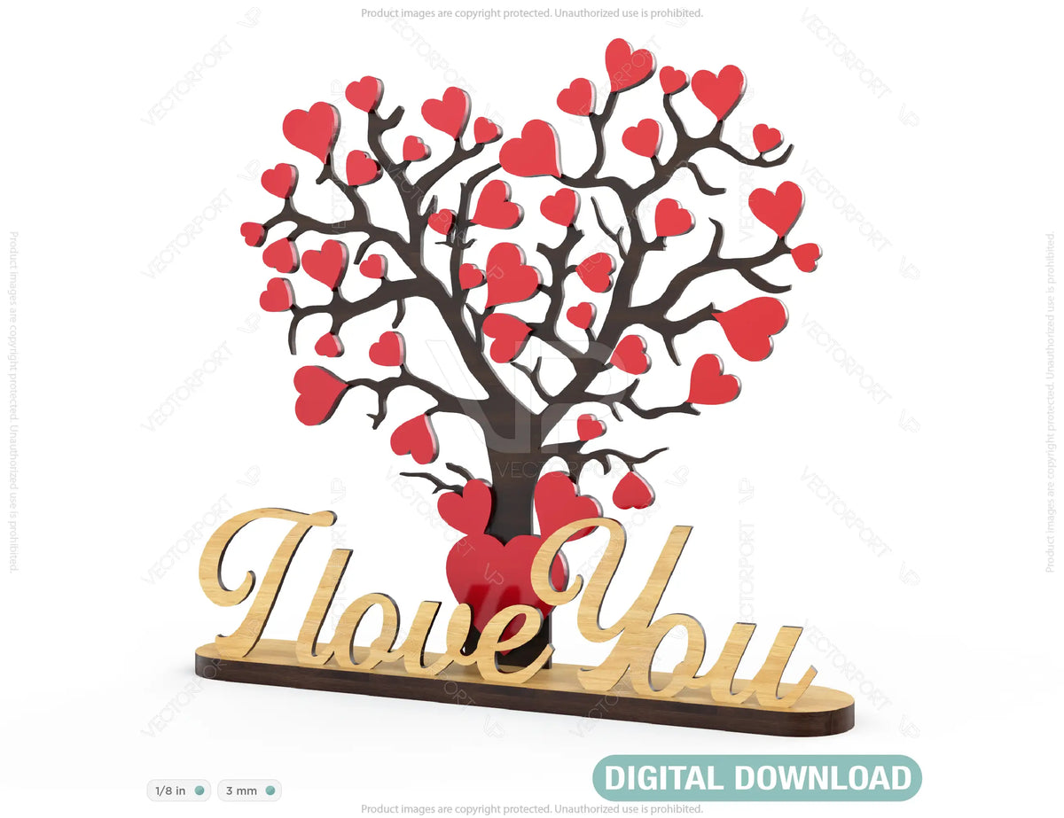 I Love You Heart Tree Wooden DIY | SVG, DXF, AI |#009|