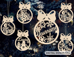 Christmas balls with Custom Name Tree Decorations | SVG, DXF, AI |#011|