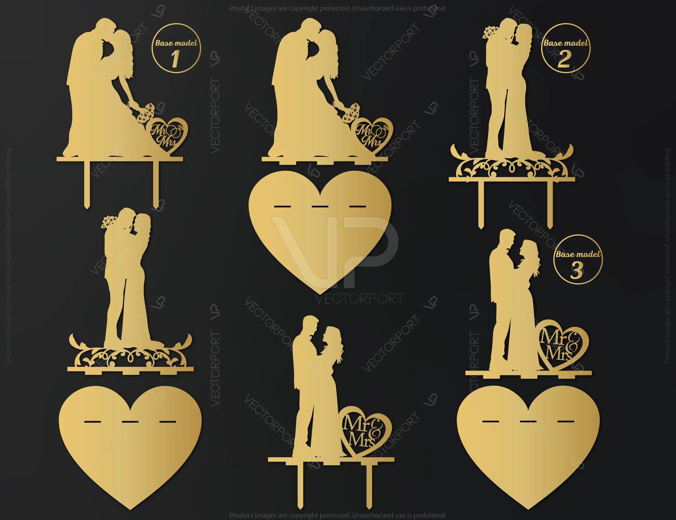 Wedding Cake Topper Bride Groom Mr and Mrs | SVG, DXF, AI |#012|