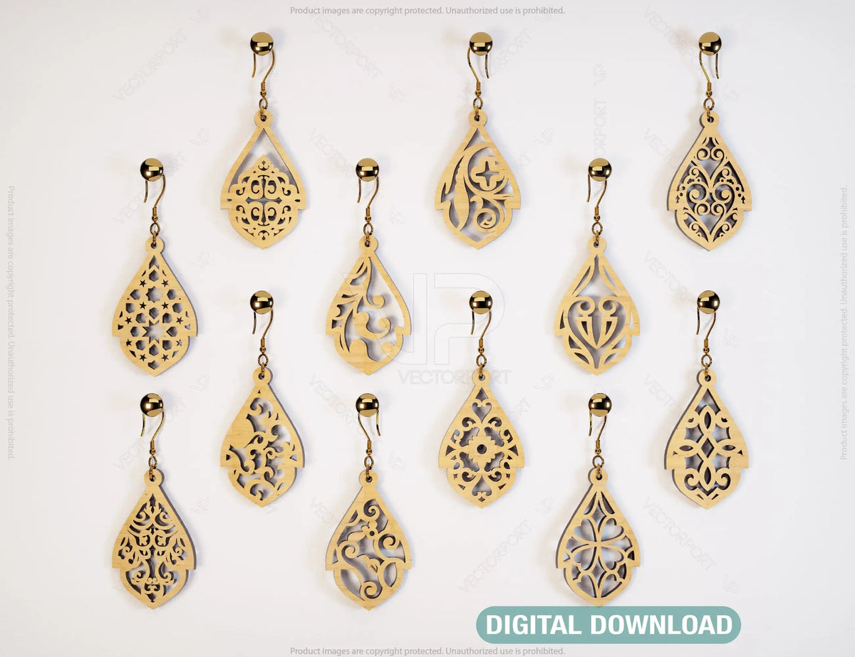 Floral Shape Drop Pendants Laser cut Earrings SVG Earring Template Silhouette Cut Files, Cricut Cut Files |#U013|