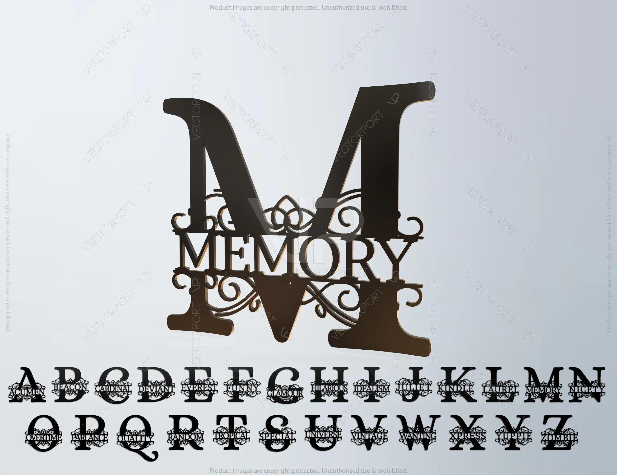 Split Regal Monogram Alphabet Letters Laser Cut Files | SVG, DXF, AI |#014|