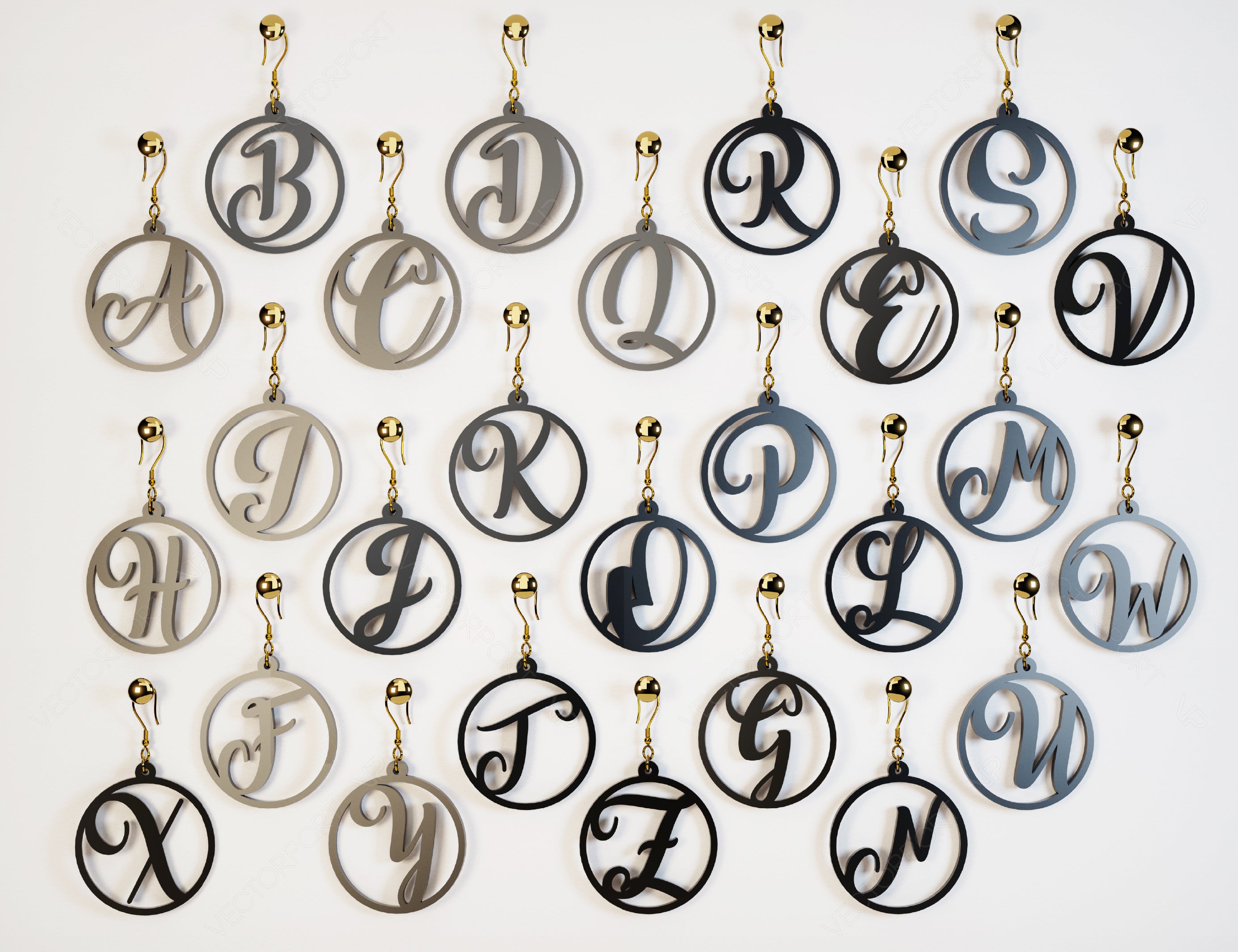 Alphabet Earrings Craft Jewelry Pendants Set Drop Laser cut Earrings SVG Template Silhouette Cut Files, Cricut Cut Files |#U016|
