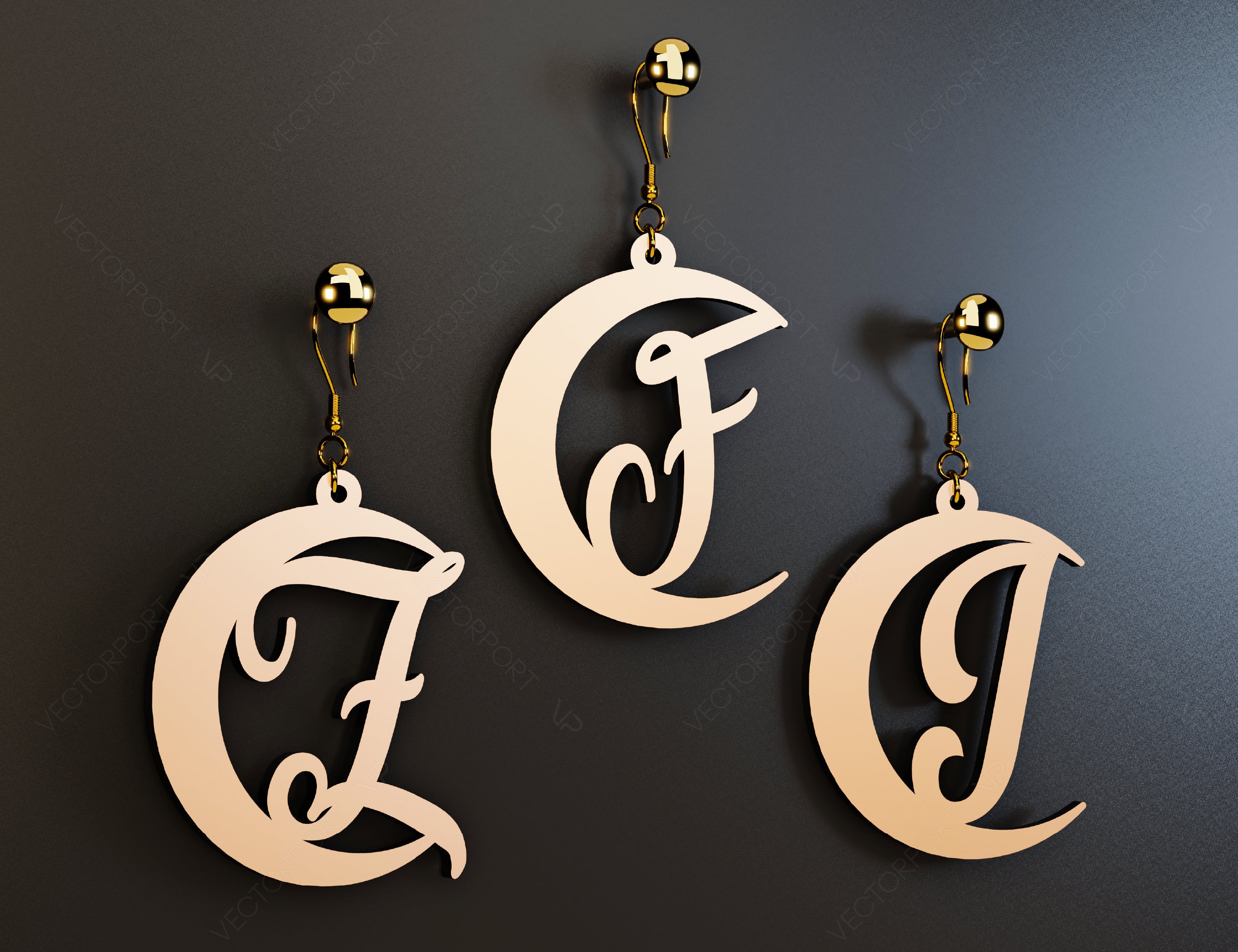 Crescent Alphabet Earrings Craft Jewelry Pendants Set Drop Laser cut Earrings SVG Template Silhouette Cut Files, Cricut Cut Files |#U017|