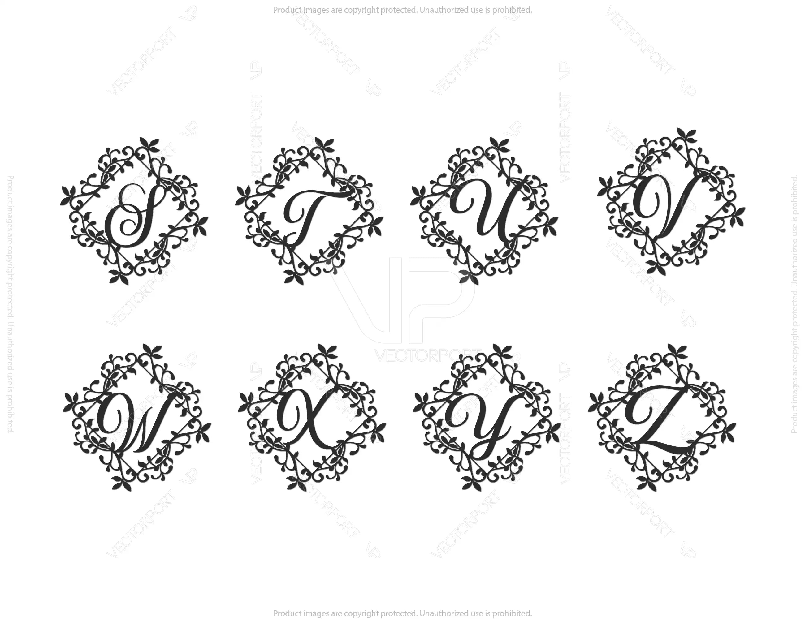 Split Regal Monogram Alphabet Letters Laser Cut Files | SVG, DXF, AI |#017|