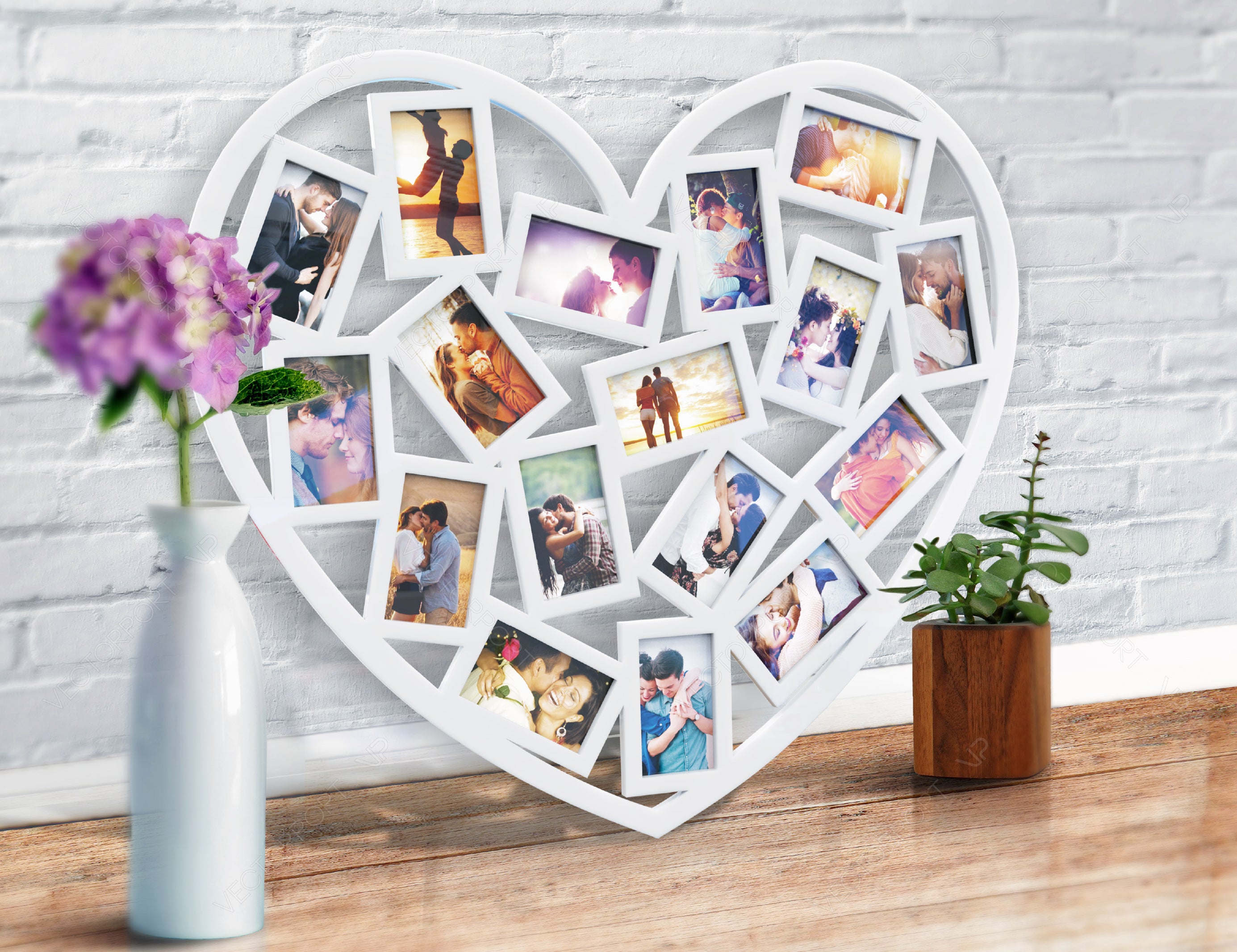 Heart Wooden Photo Frame Collage with I love you Frame | SVG, DXF, AI |#018|