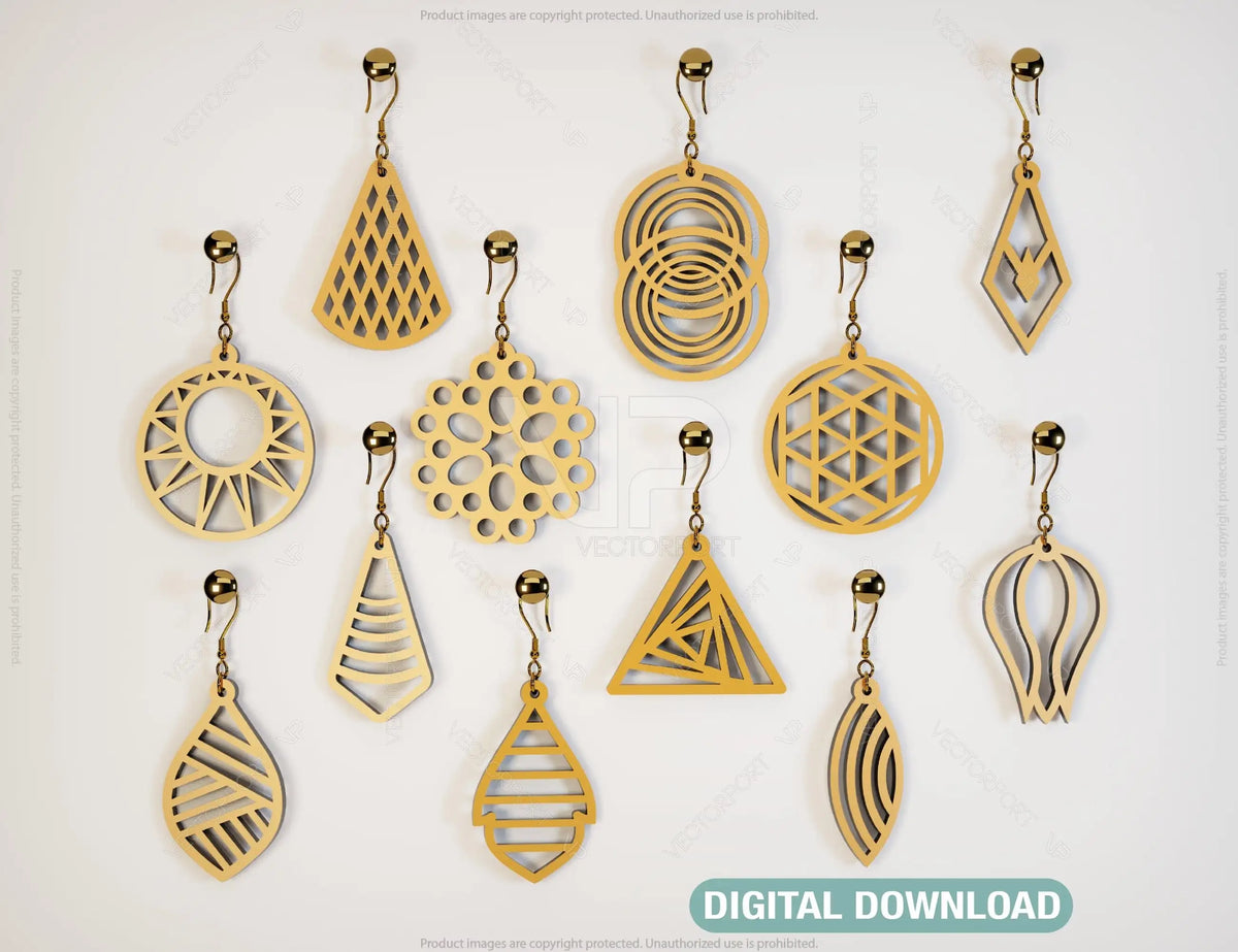 Luxury Elegant Geometric Earrings Craft Jewelry Pendants Set laser cut Cut Files, Glowforge Cut Files |#U020|