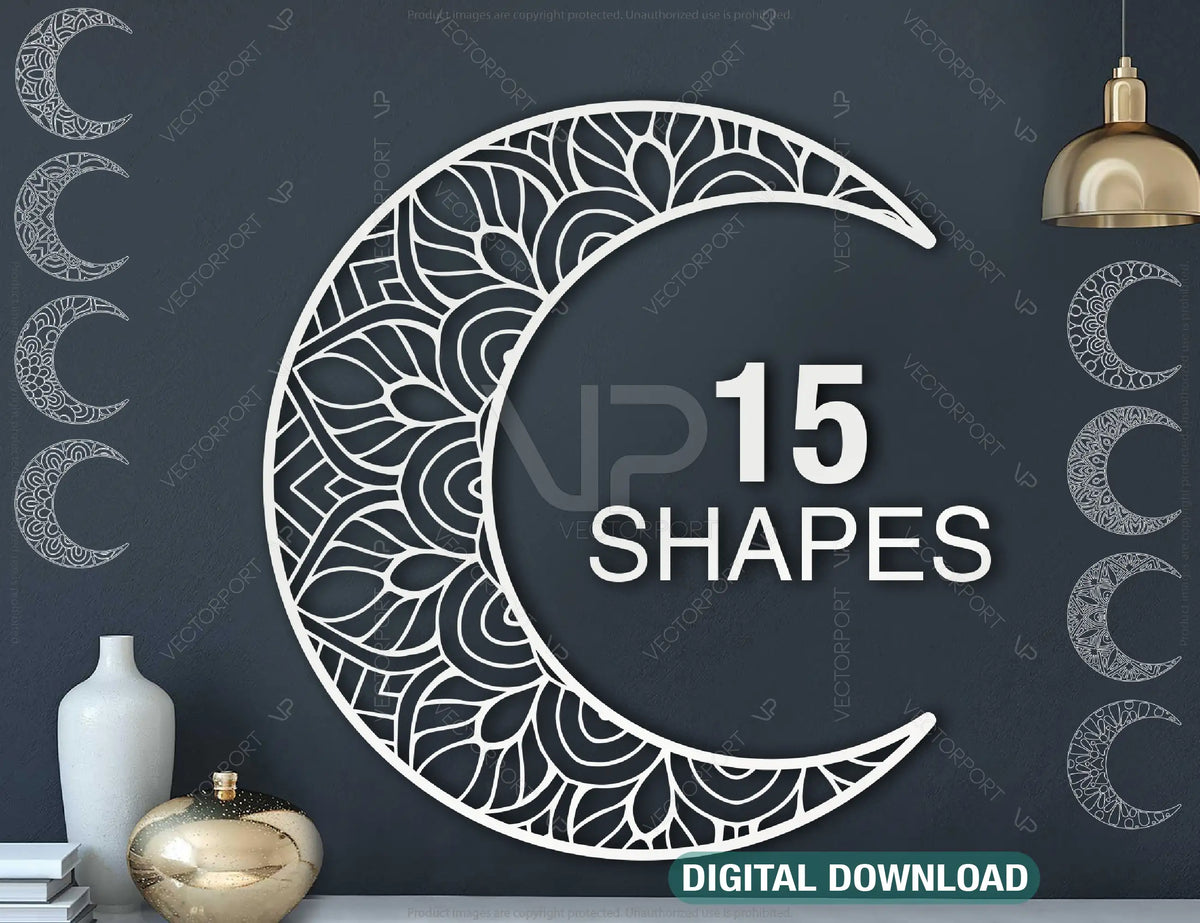 Moon shape Mandala Wall décor  | SVG, DXF, AI |#021|