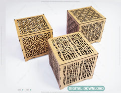 Ornamental Laser Cutting Wooden Box Geometric Jewelry Gift Box Candle holder template Wedding Glowforge Cut Files |#U021|