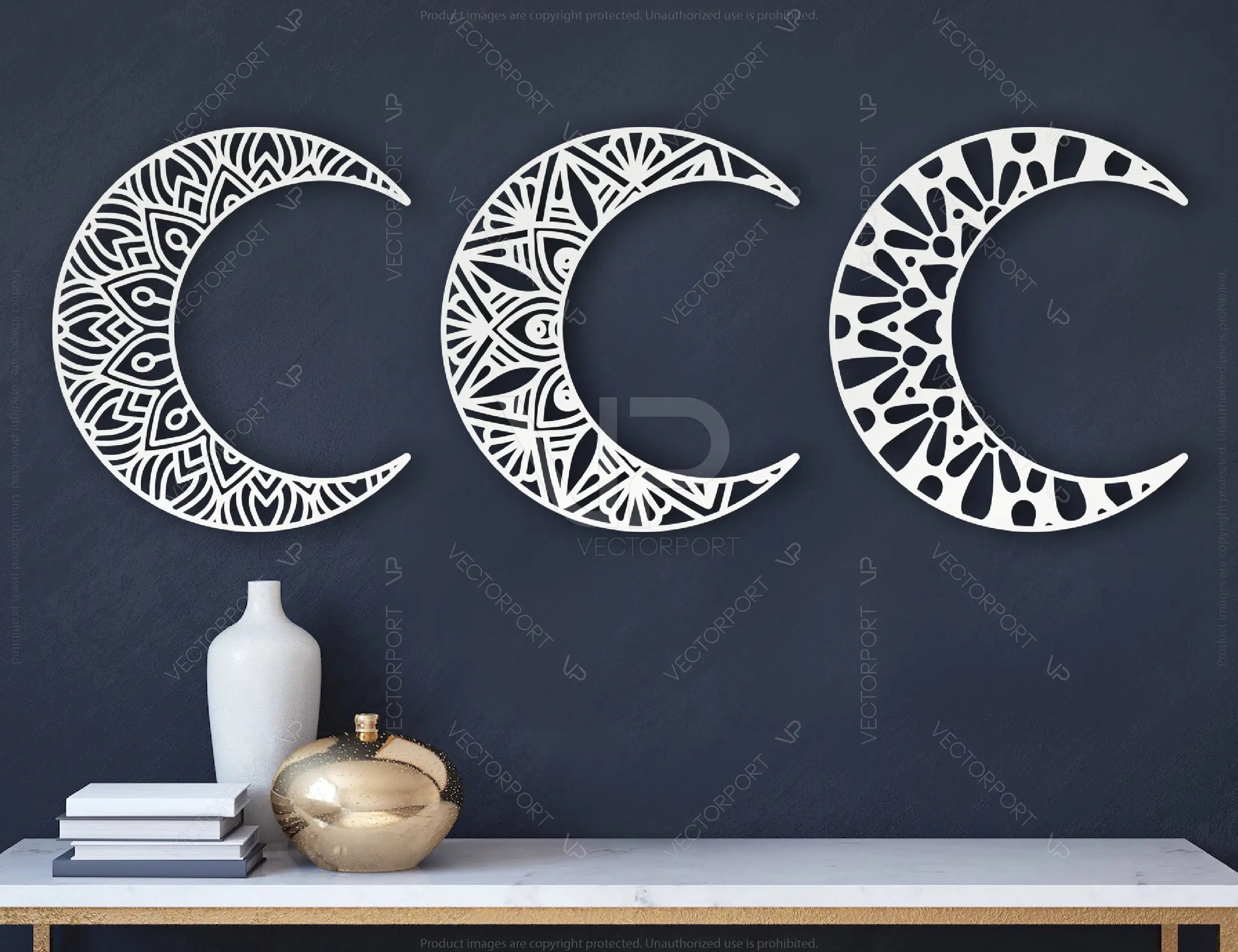 Moon shape Mandala Wall décor  | SVG, DXF, AI |#021|