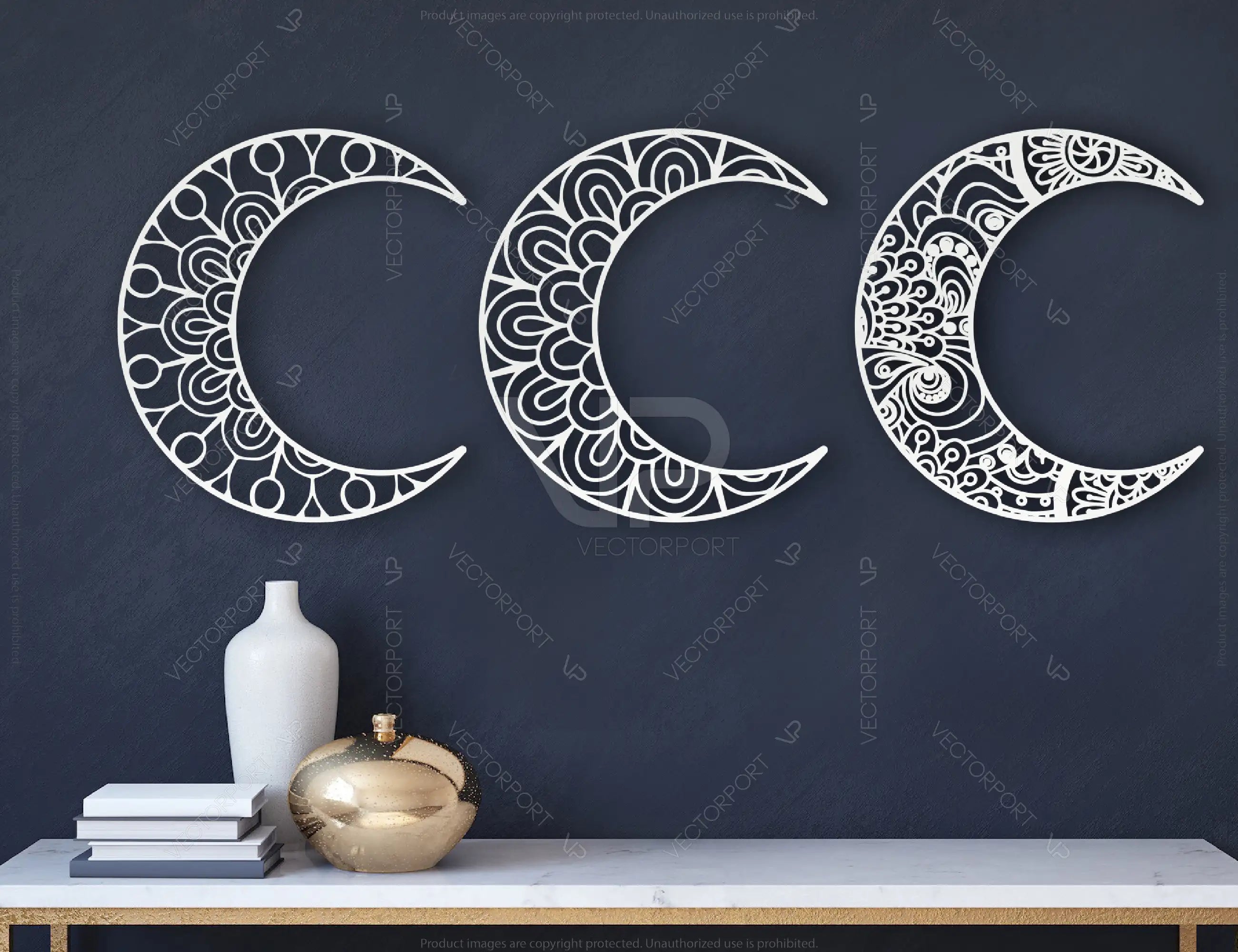 Moon shape Mandala Wall décor  | SVG, DXF, AI |#021|