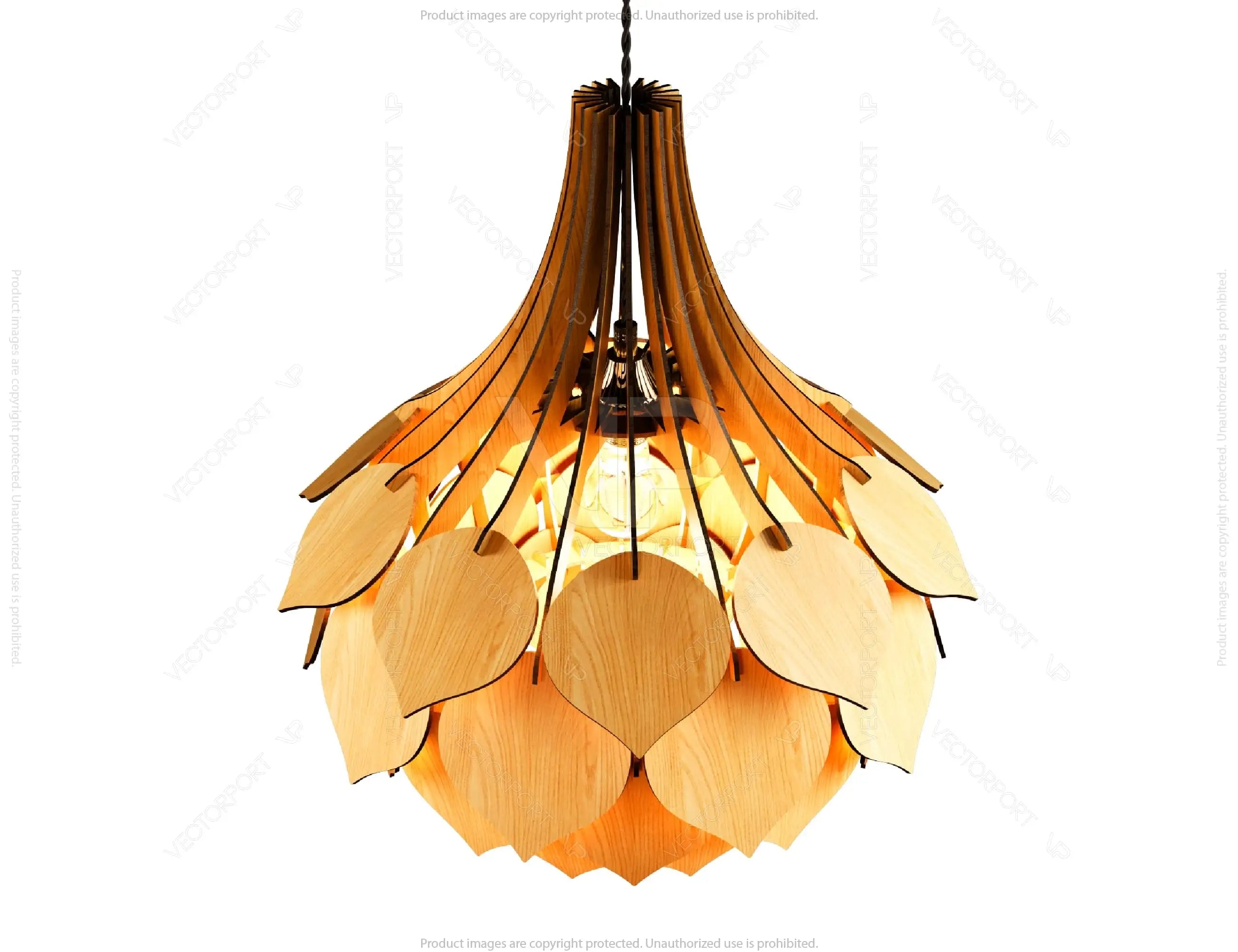 Scandinavian Pine Cone Hanging wooden chandelier lamp shade Pendant light template svg laser cut plywood Cut Files |#U022|