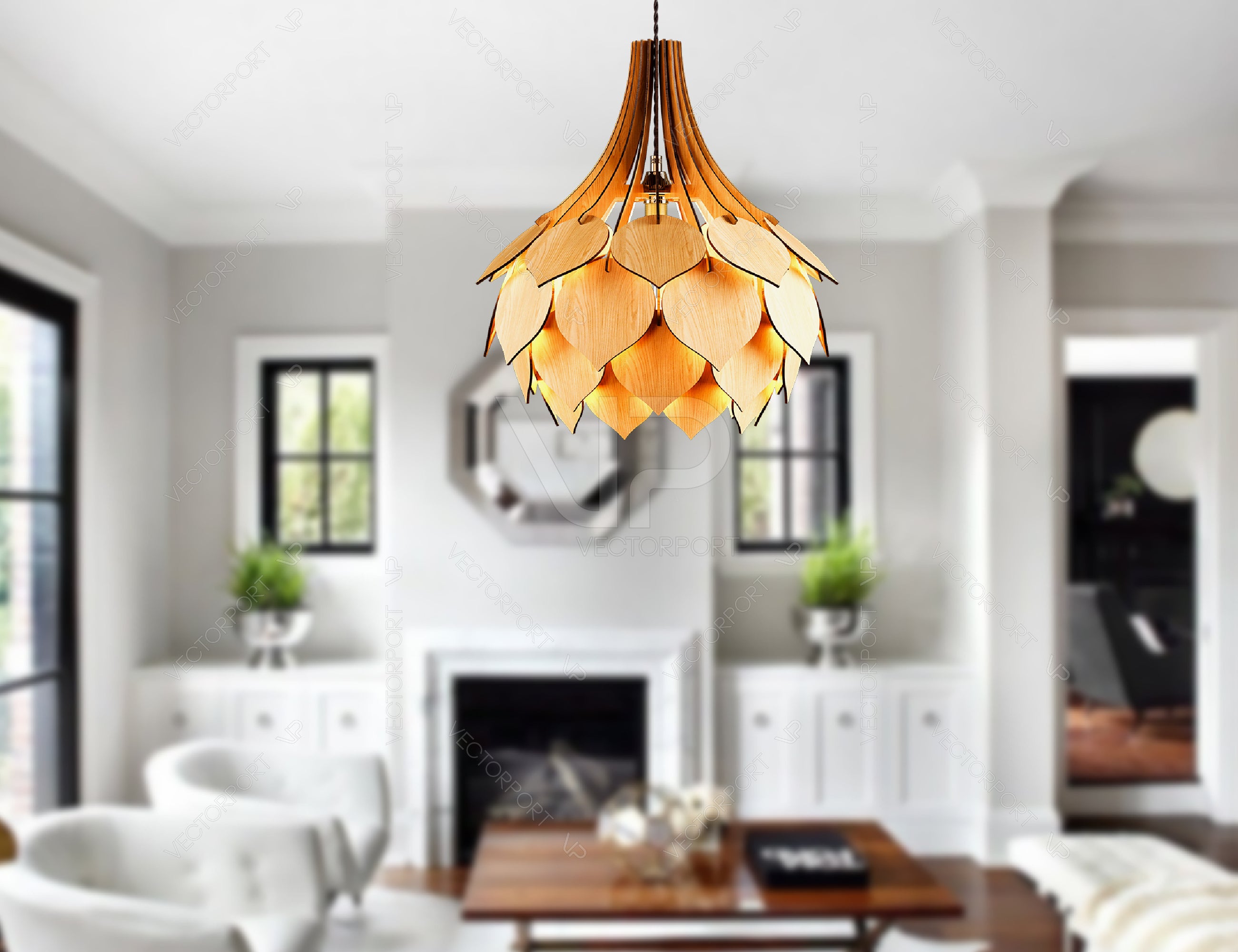 Scandinavian Pine Cone Hanging wooden chandelier lamp shade Pendant light template svg laser cut plywood Cut Files |#U022|