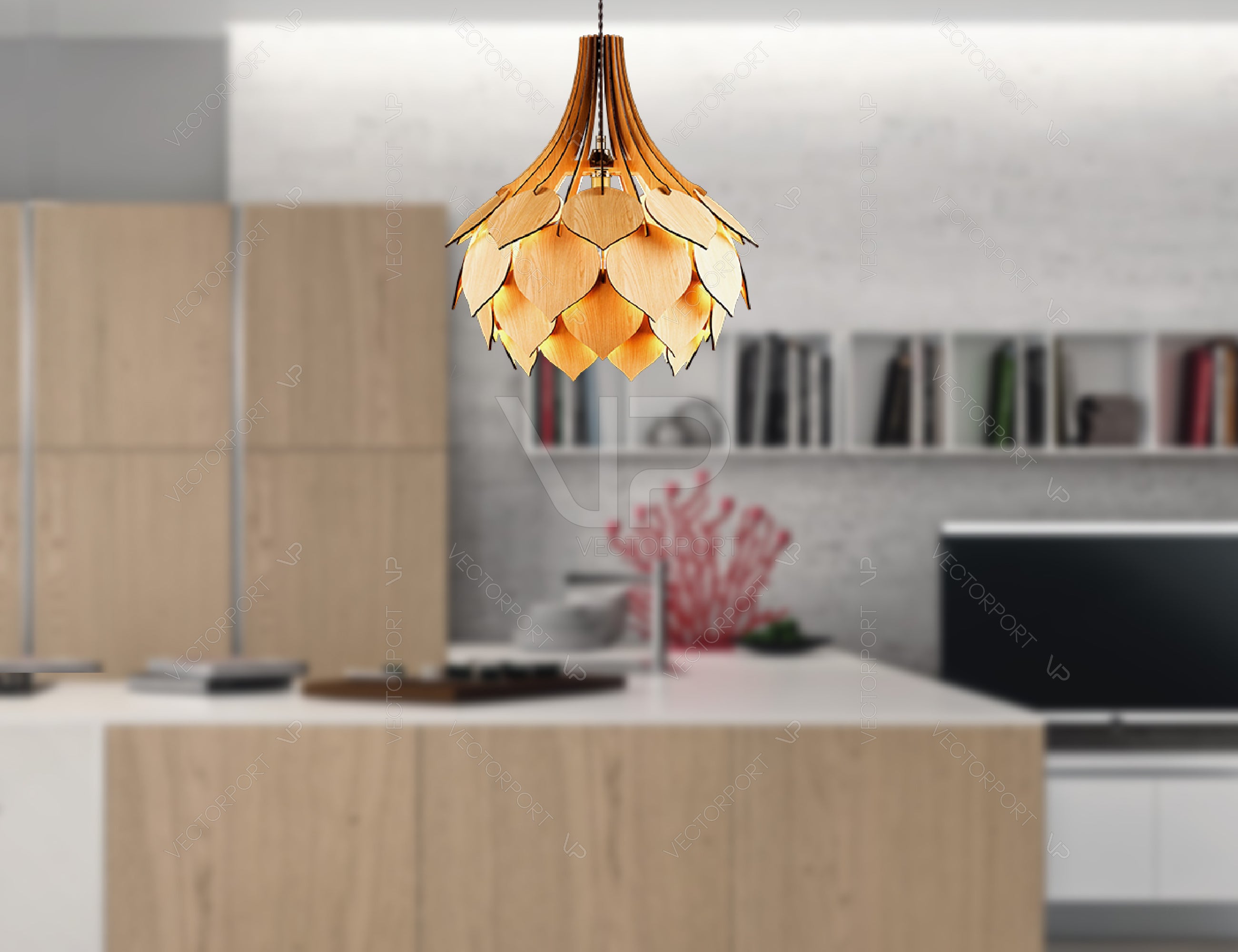Scandinavian Pine Cone Hanging wooden chandelier lamp shade Pendant light template svg laser cut plywood Cut Files |#U022|