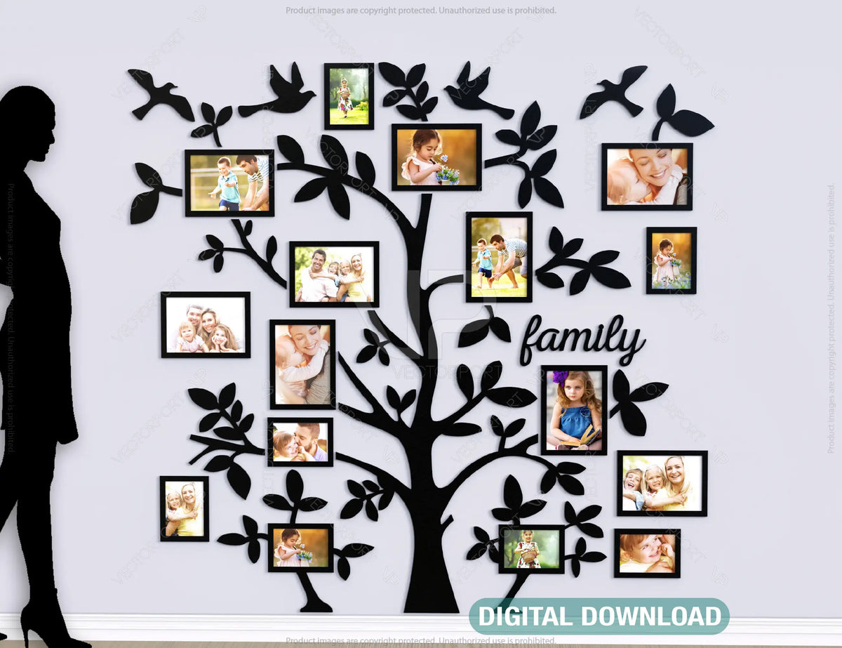 Family Tree Photo Frame Wall for Decoration with Leaves | SVG, DXF, AI |#023|