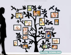 Family Tree Photo Frame Wall for Decoration with Leaves | SVG, DXF, AI |#023|