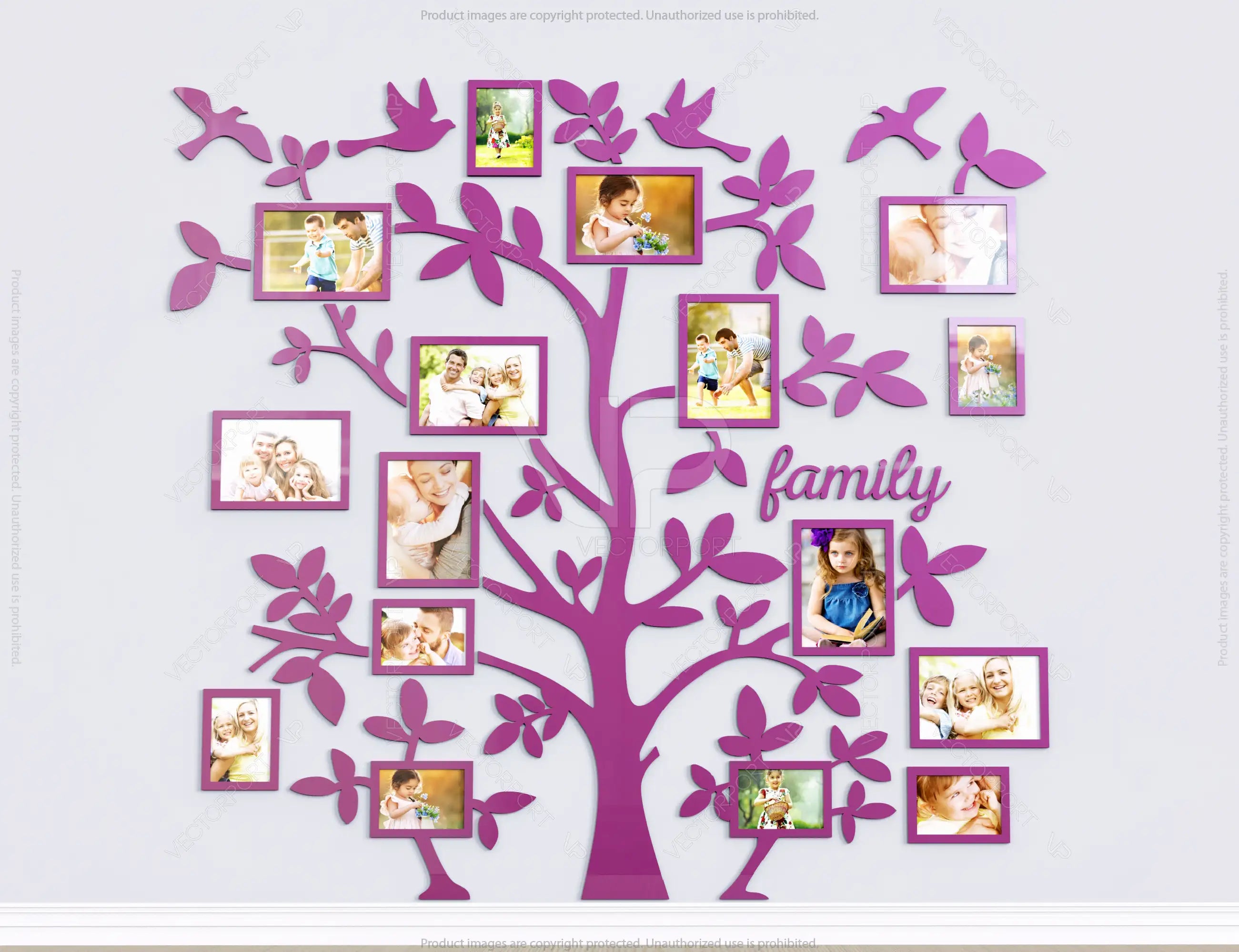 Family Tree Photo Frame Wall for Decoration with Leaves | SVG, DXF, AI |#023|