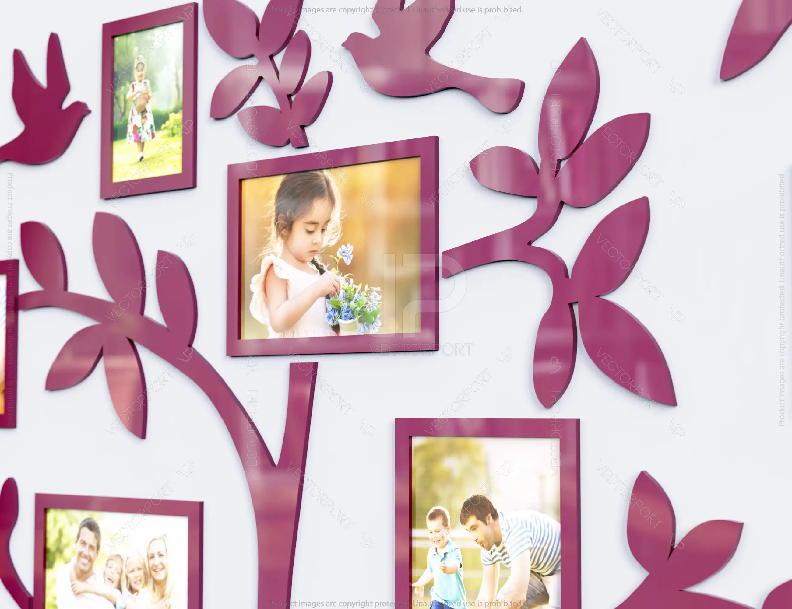 Family Tree Photo Frame Wall for Decoration with Leaves | SVG, DXF, AI |#023|