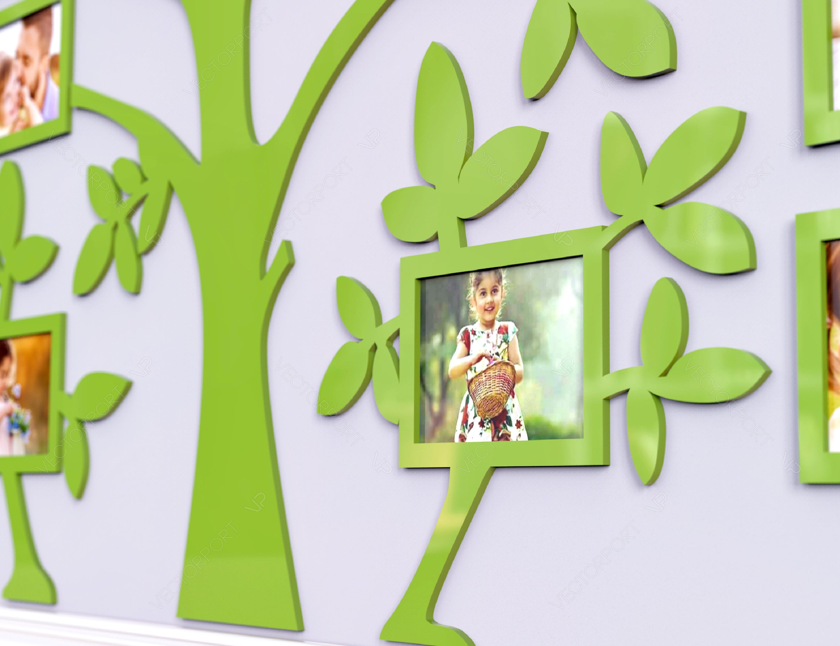 Family Tree Photo Frame Wall for Decoration with Leaves | SVG, DXF, AI |#023|