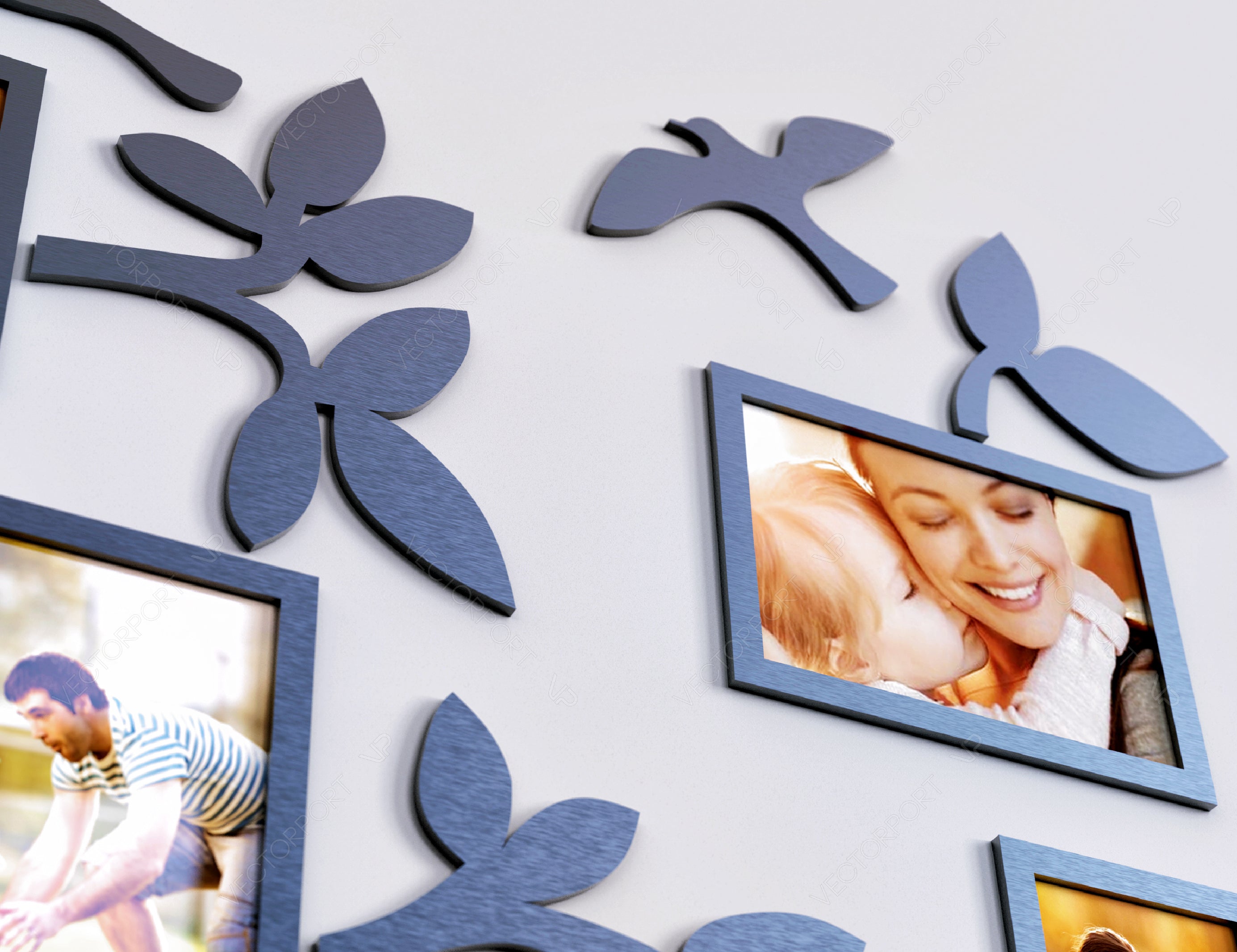 Family Tree Photo Frame Wall for Decoration with Leaves | SVG, DXF, AI |#023|