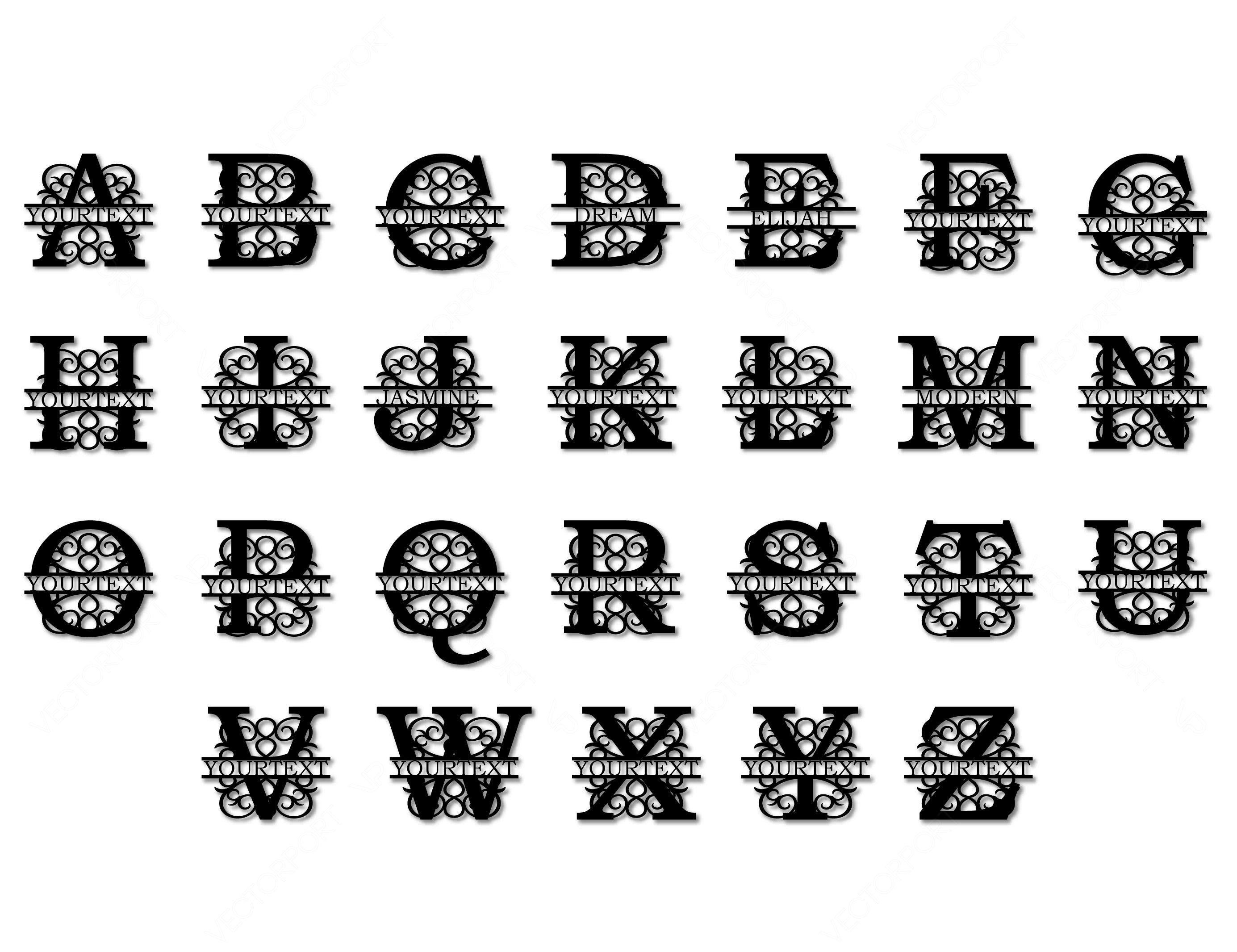 Split Regal Personalized Monogram Alphabet Letters Laser Cut Name Sign Customizable Template |#U025|