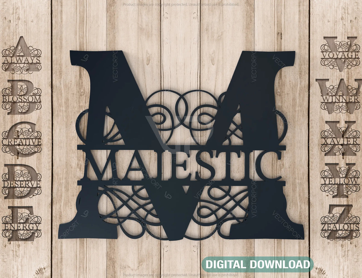 Split Regal Monogram Alphabet Letters Laser Cut Files | SVG, DXF, AI |#028|