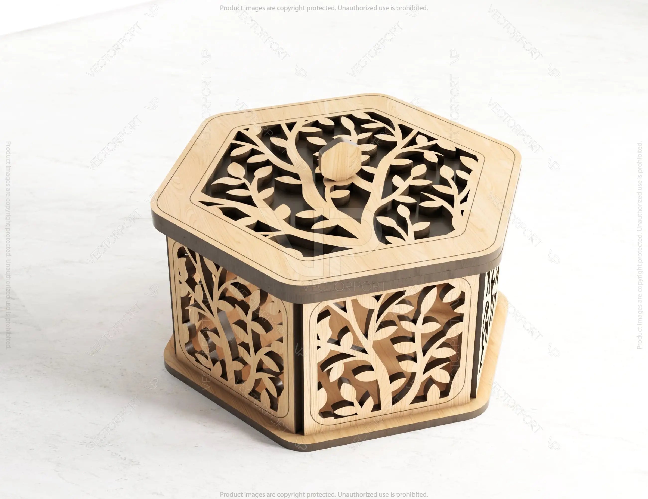 Hexagon Decorative Wooden Gift box Laser Cut Wedding favour laser cut jeweler case plywood Cut Files |#U029|