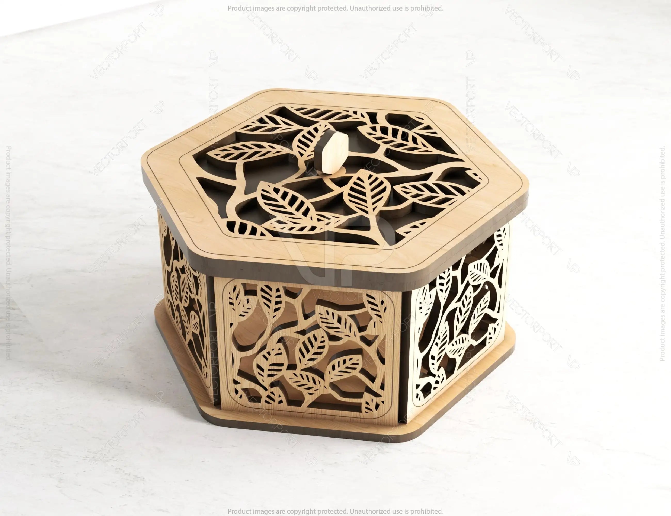 Hexagon Decorative Wooden Gift box Laser Cut Wedding favour laser cut jeweler case plywood Cut Files |#U029|