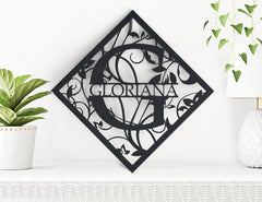 Floral Rhombus Frame Split Monogram Sign Flowers Letters | SVG, DXF, AI |#031|