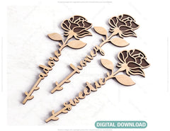 Rose - Laser Cut Personalized Out Art Valentine Day Acrylic wood Flower with name editable Cut Files |#U032|