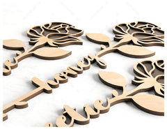 Rose - Laser Cut Personalized Out Art Valentine Day Acrylic wood Flower with name editable Cut Files |#U032|