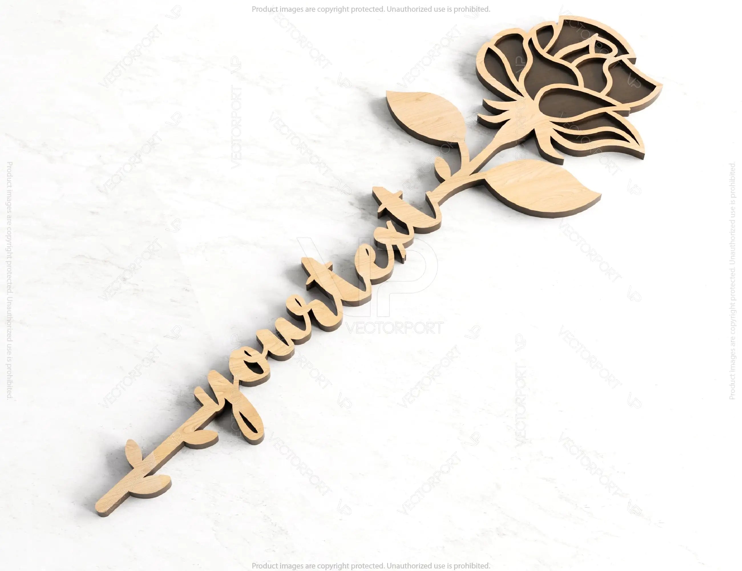 Rose - Laser Cut Personalized Out Art Valentine Day Acrylic wood Flower with name editable Cut Files |#U032|