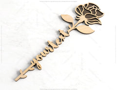 Rose - Laser Cut Personalized Out Art Valentine Day Acrylic wood Flower with name editable Cut Files |#U032|