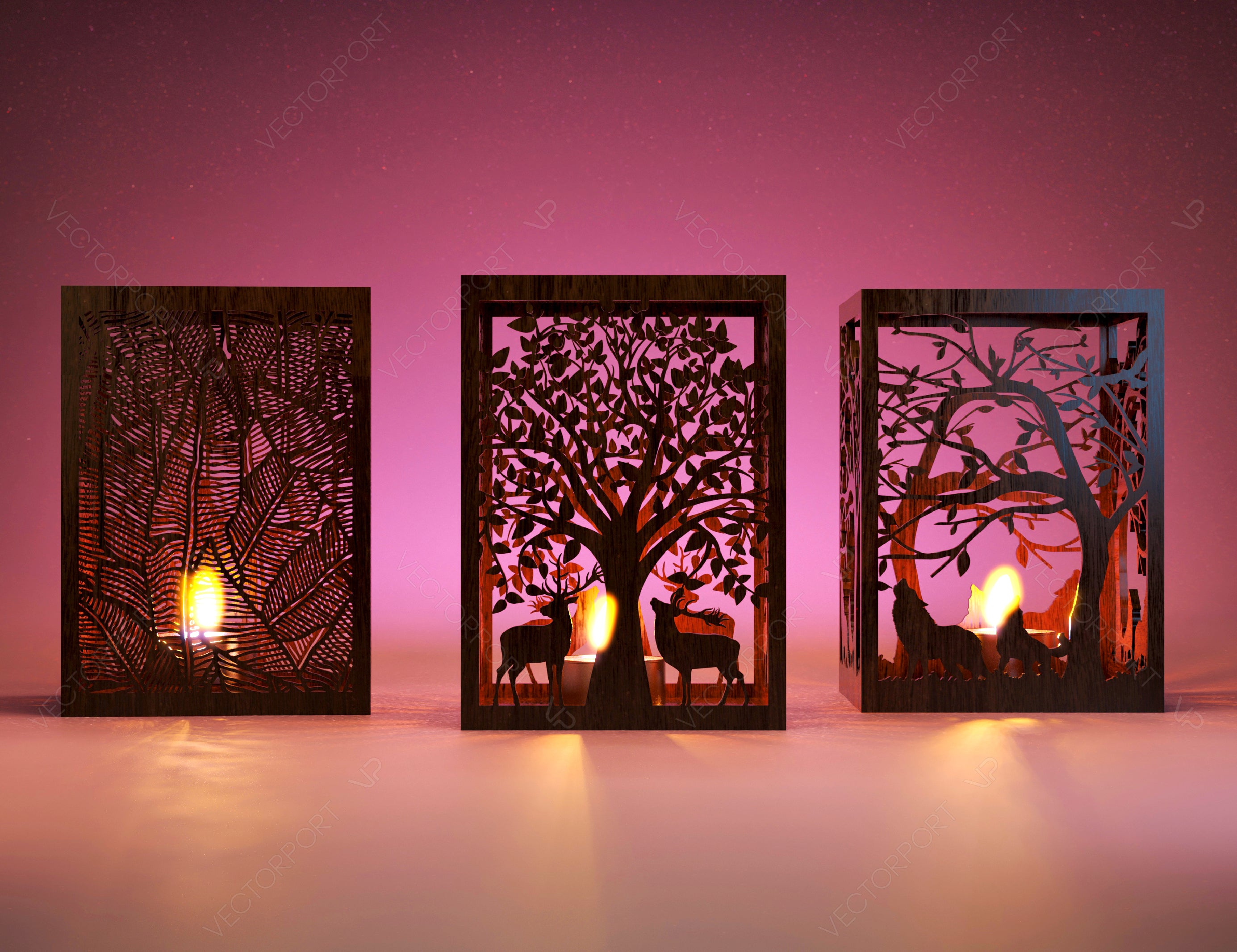 Candle Holder Laser Cut Tree & Animals Lamp wood Tea light Lantern Votive Gift | SVG, DXF, AI |#032|